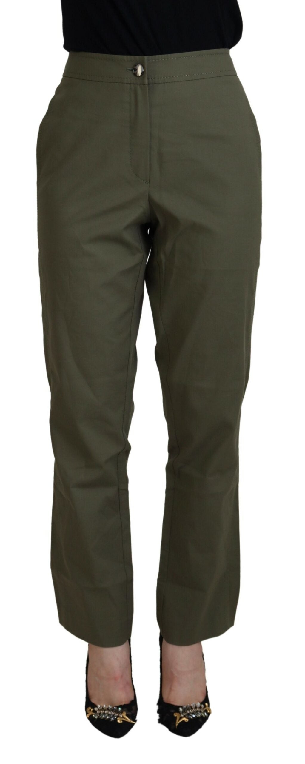 LAUREL Green Cotton High Waist Women Tapered Pants | Regal Royce