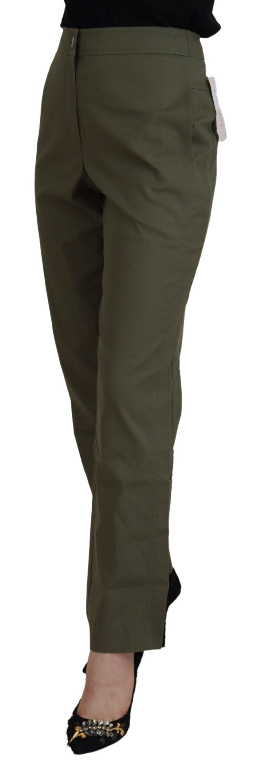 LAUREL Green Cotton High Waist Women Tapered Pants | Regal Royce