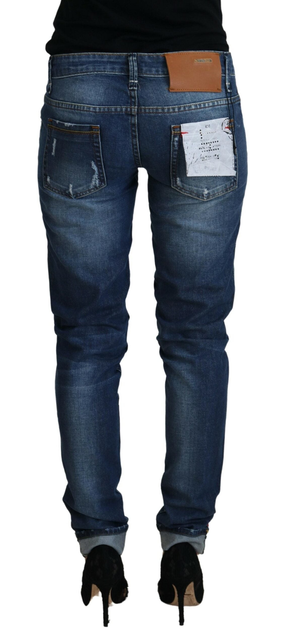Acht Blue Washed Cotton Slim Fit Women Denim Jeans | Regal Royce