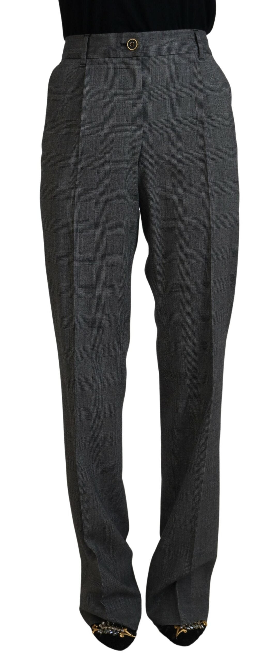 Dolce & Gabbana Gray High Waist Women Wool Pants | Regal Royce