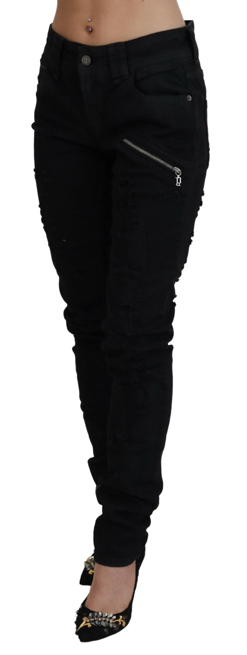 John Galliano Black Cotton Mid Waist Skinny Slim Fit Denim Jeans | Regal Royce