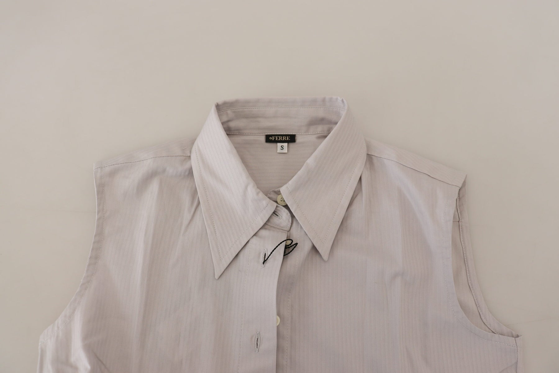 Ferre Light Gray Stripes Cotton Sleeveless Collared Top | Regal Royce