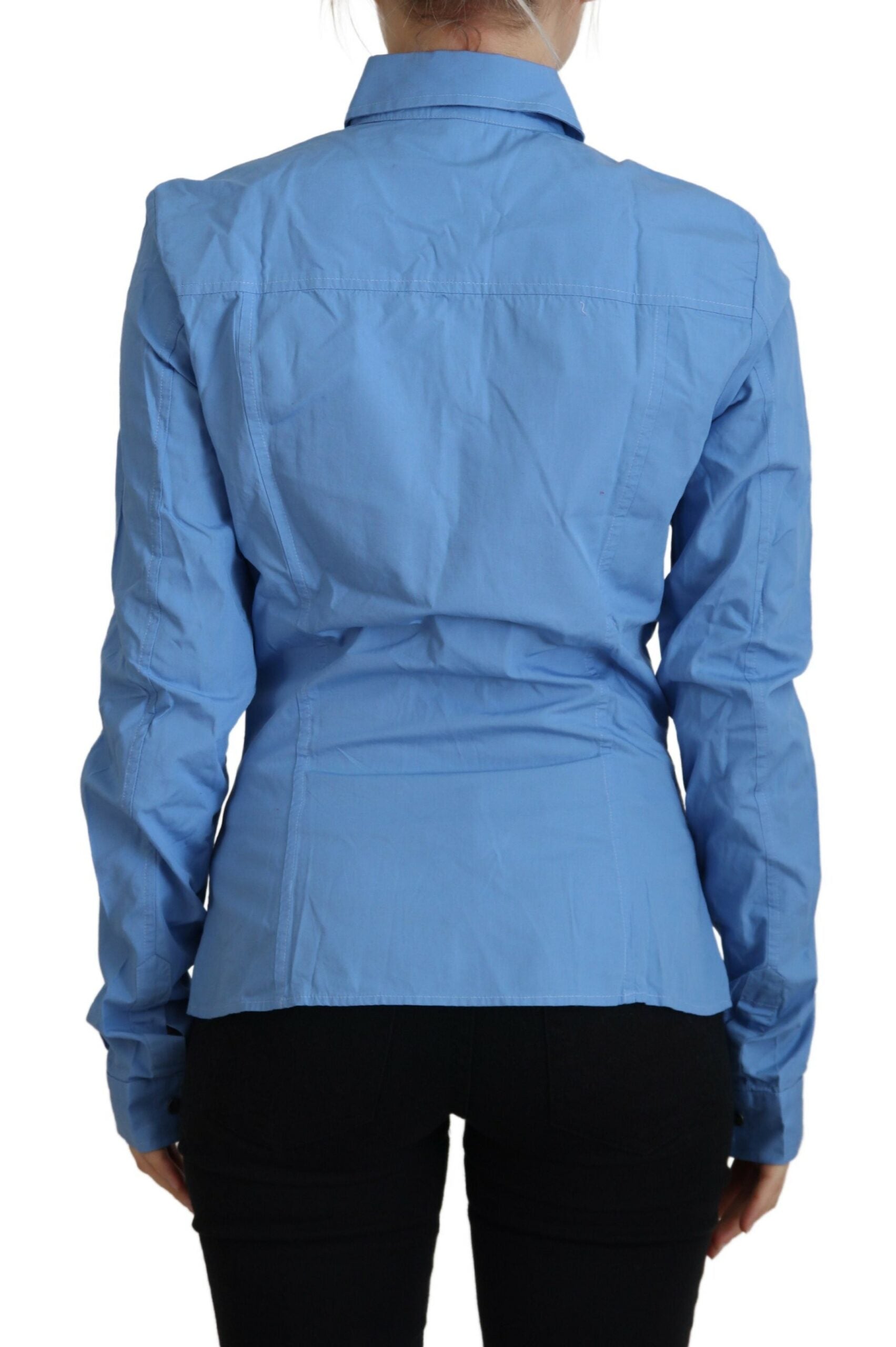 Ferre Blue Cotton Long Sleeves Collared Button Down Top | Regal Royce