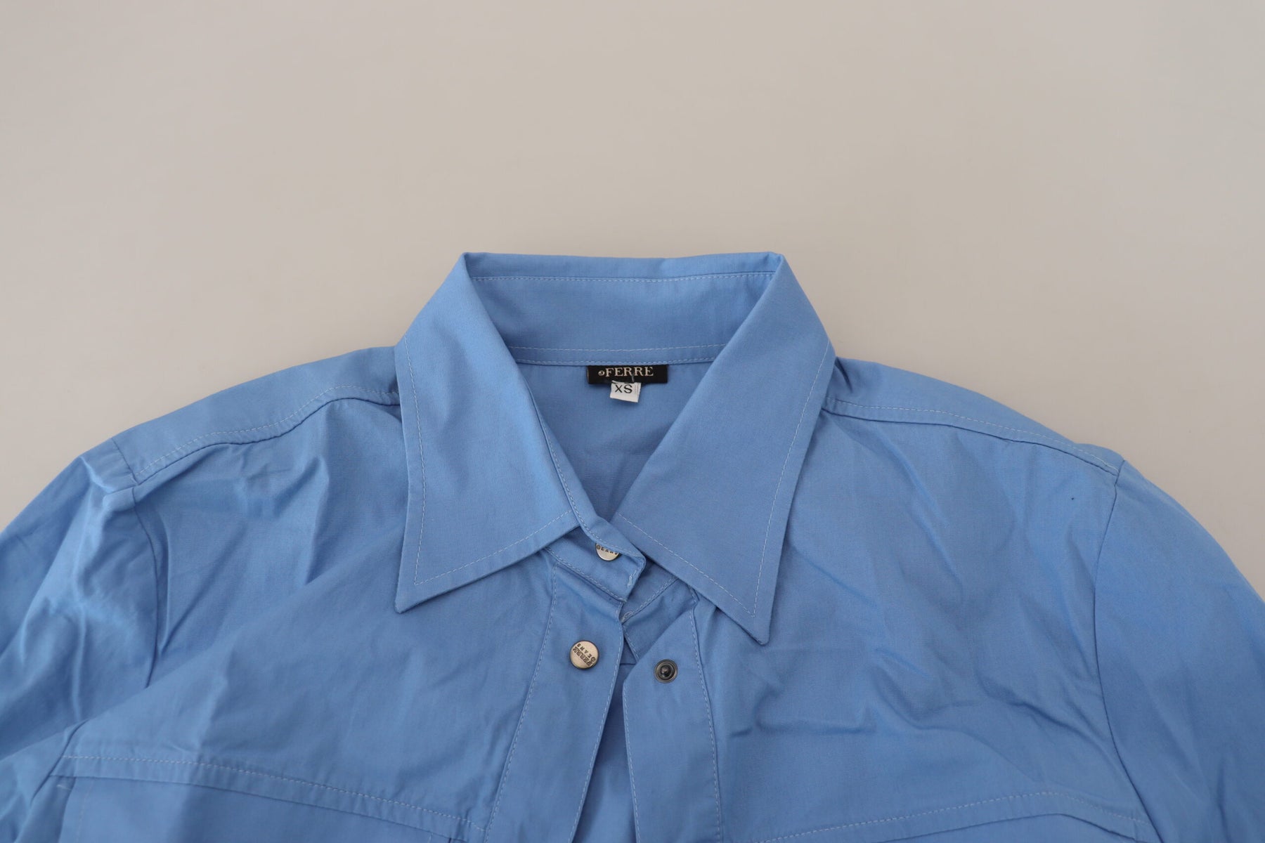 Ferre Blue Cotton Long Sleeves Collared Button Down Top | Regal Royce