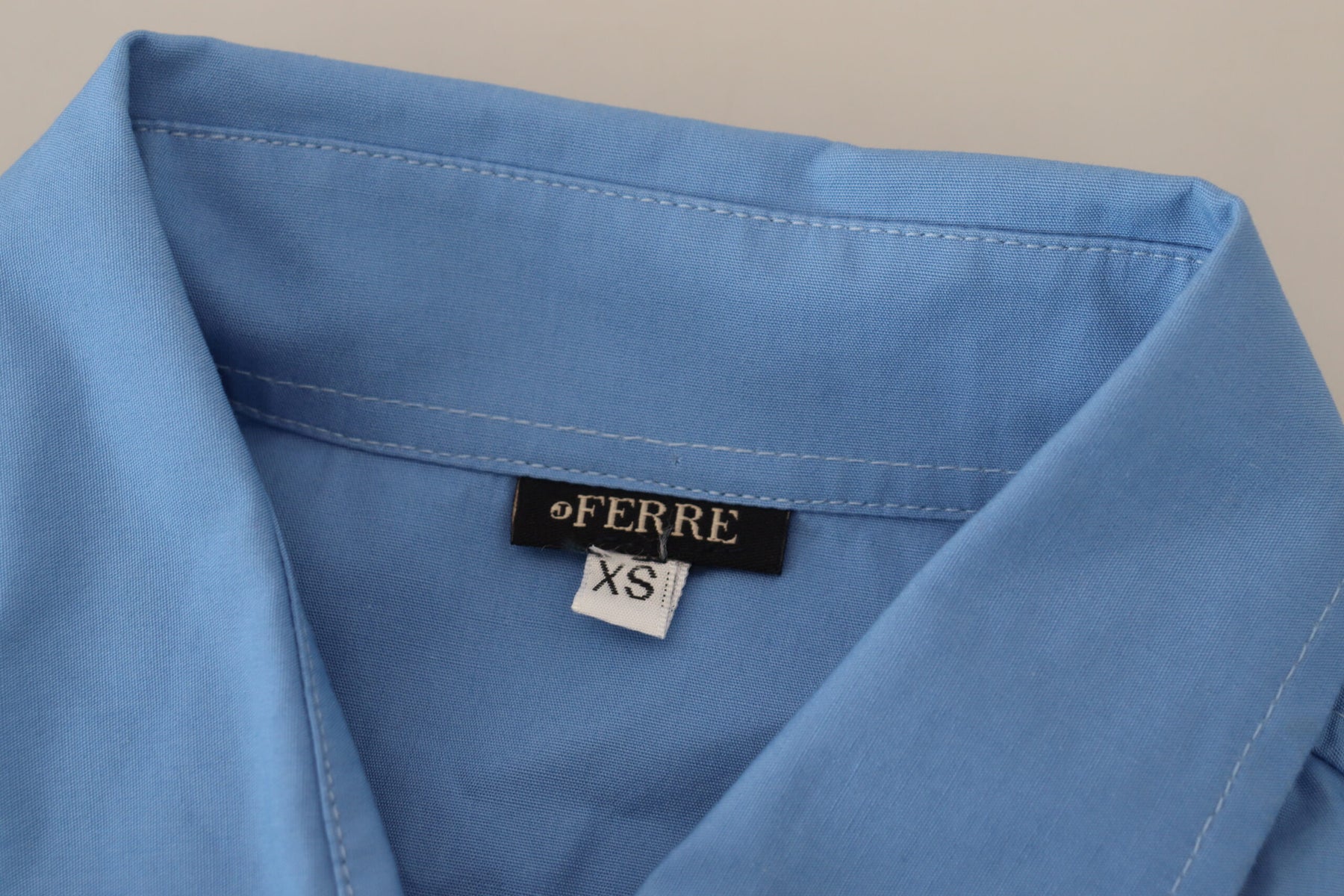 Ferre Blue Cotton Long Sleeves Collared Button Down Top | Regal Royce