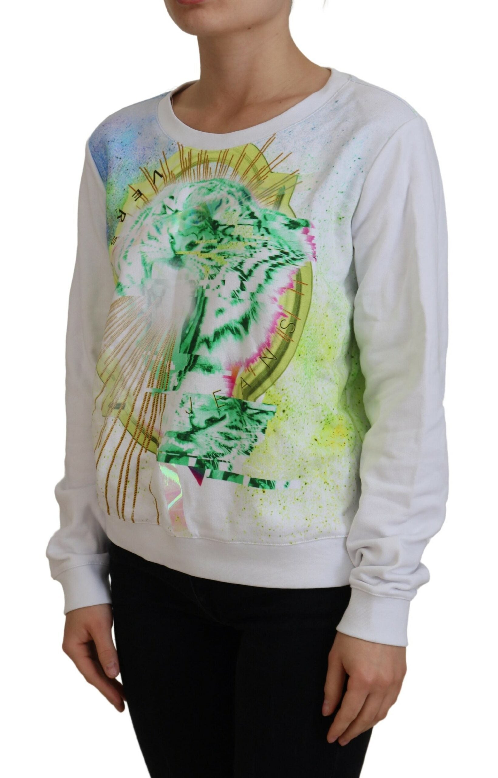 Versace Jeans White Graphic Print Long Sleeves Sweater | Regal Royce