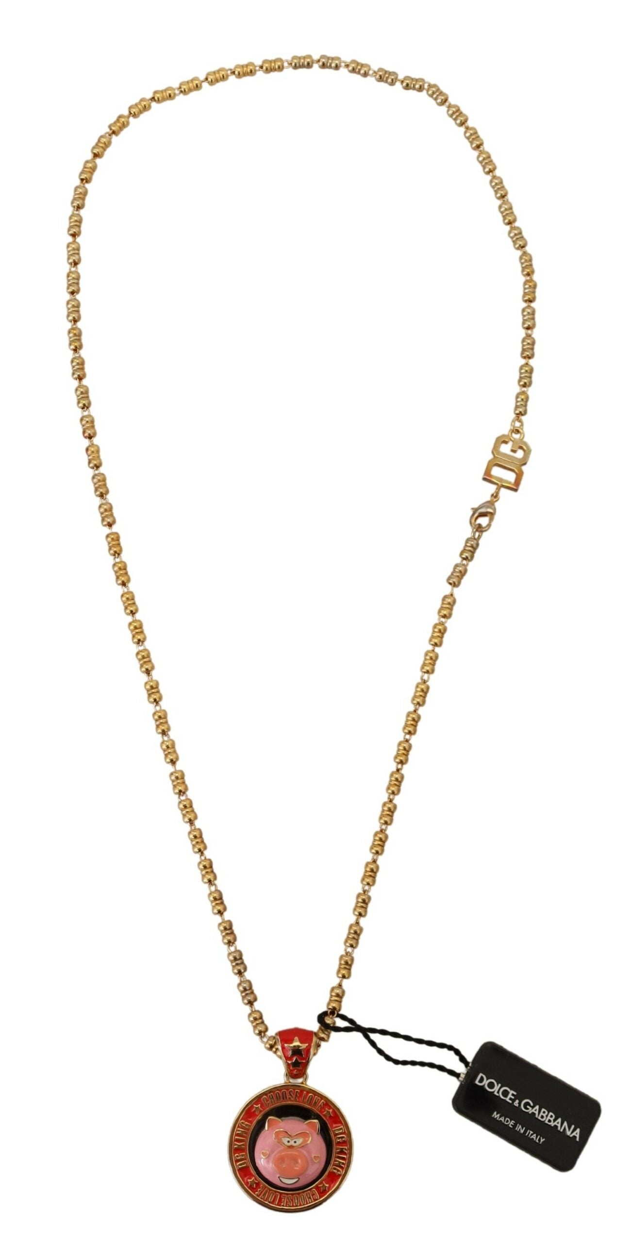 Dolce & Gabbana Gold Brass Chain SUPER PIG Pendant Logo Necklace | Regal Royce