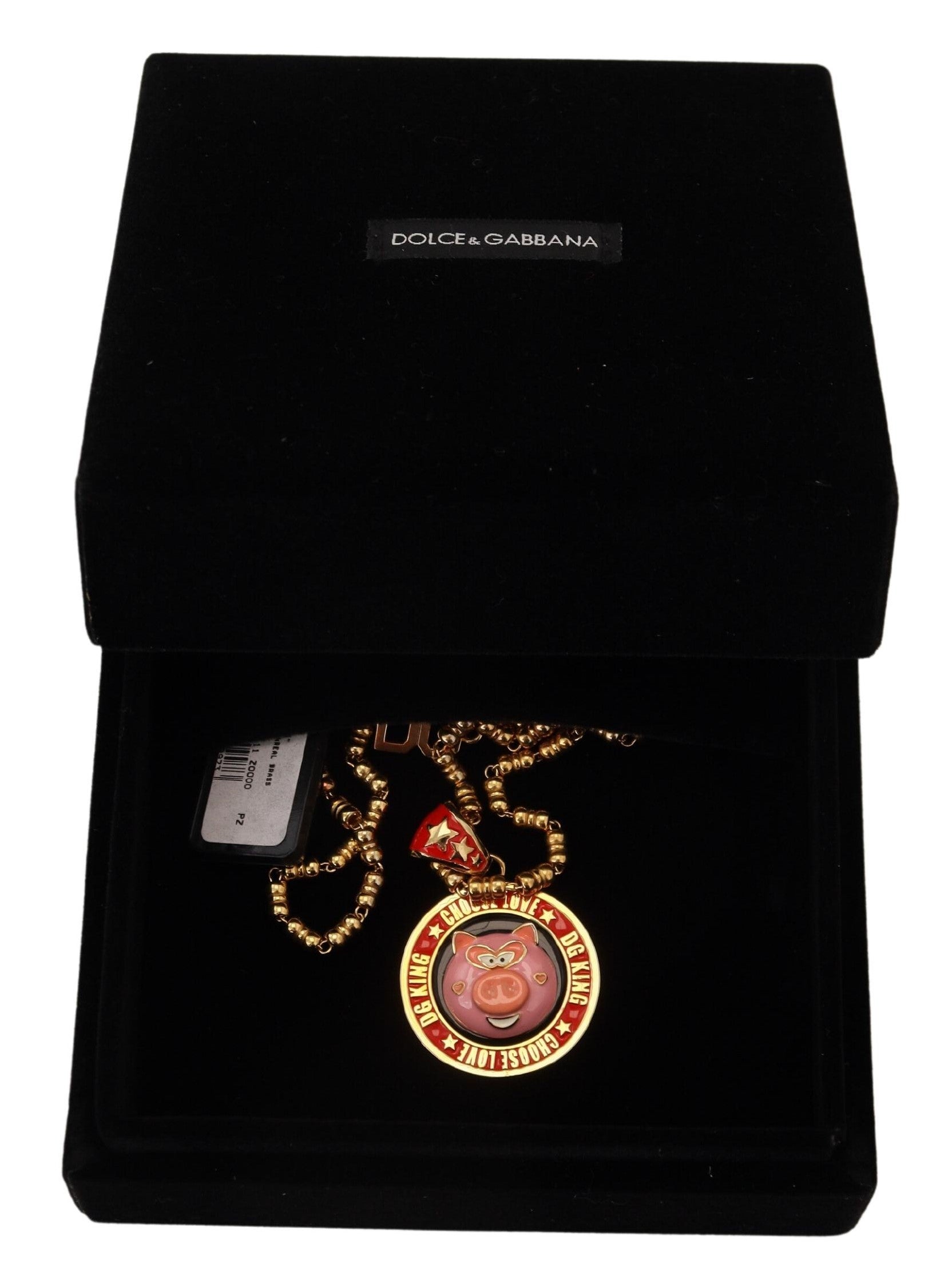Dolce & Gabbana Gold Brass Chain SUPER PIG Pendant Logo Necklace | Regal Royce