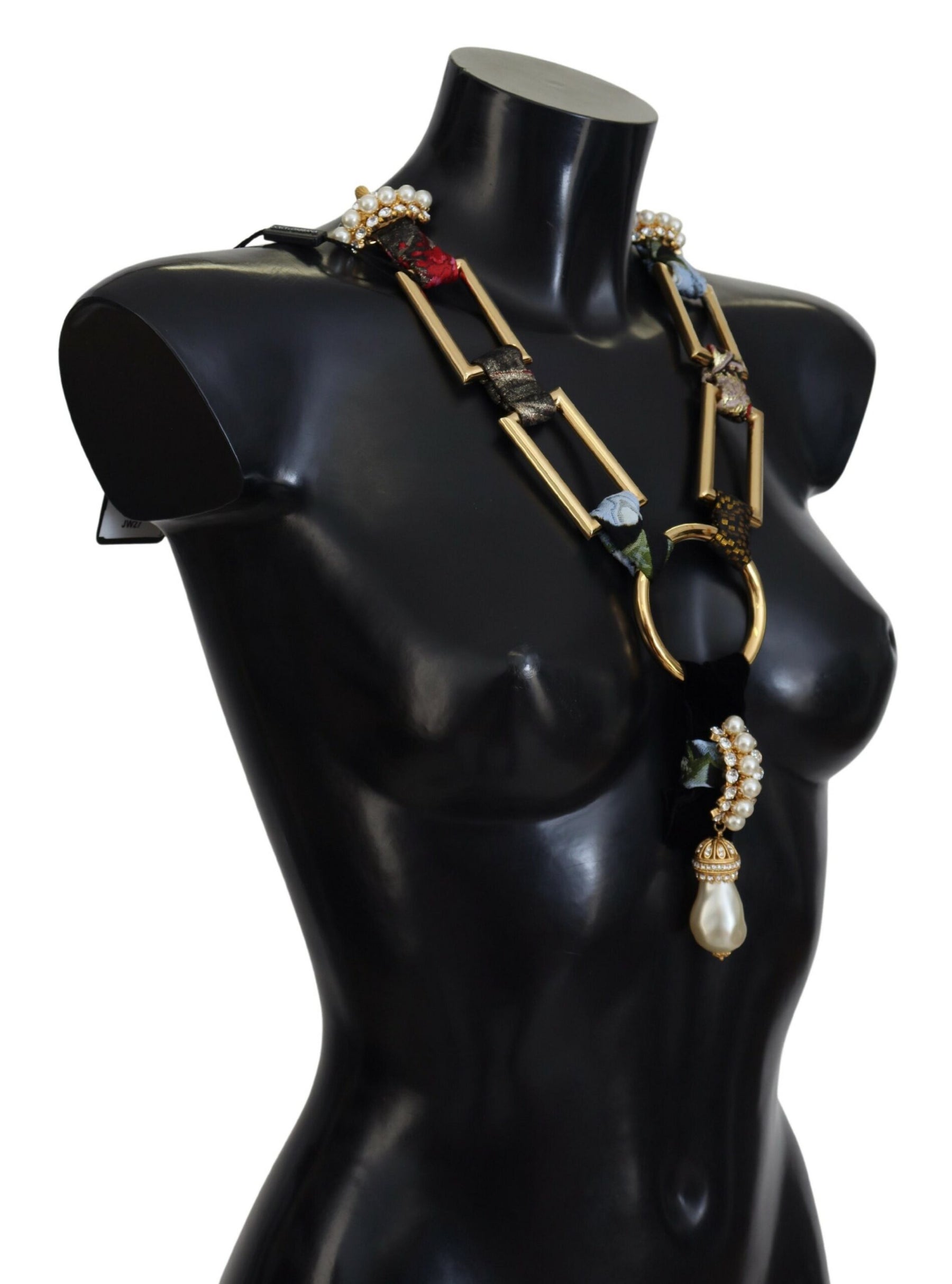 Dolce & Gabbana Gold Brass Sicily Crystal Robe Statement Necklace | Regal Royce