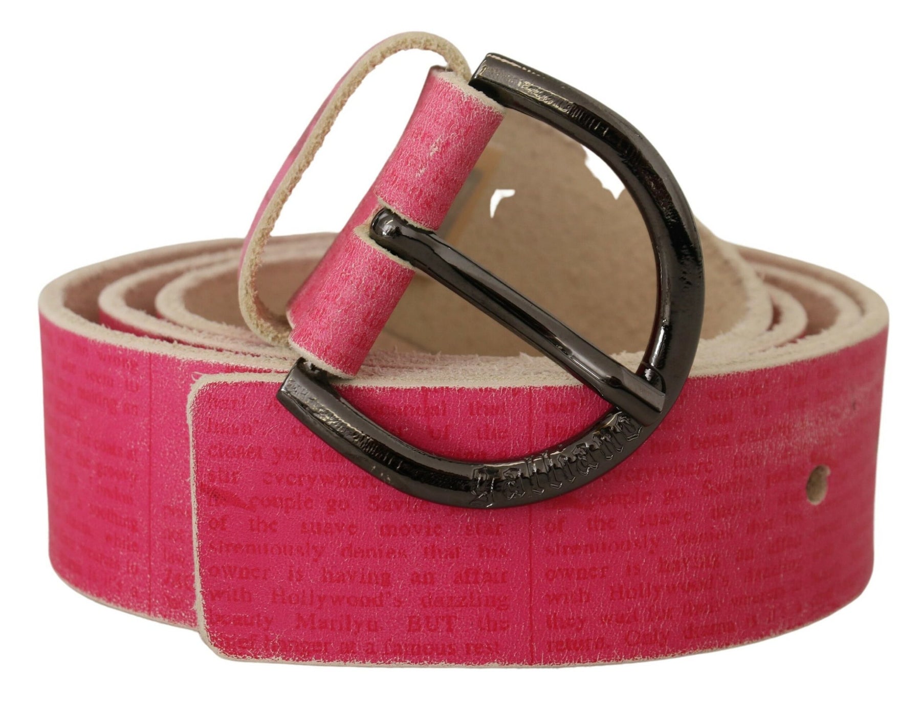 John Galliano Pink Leather Letter Logo Round Buckle Waist Belt | Regal Royce