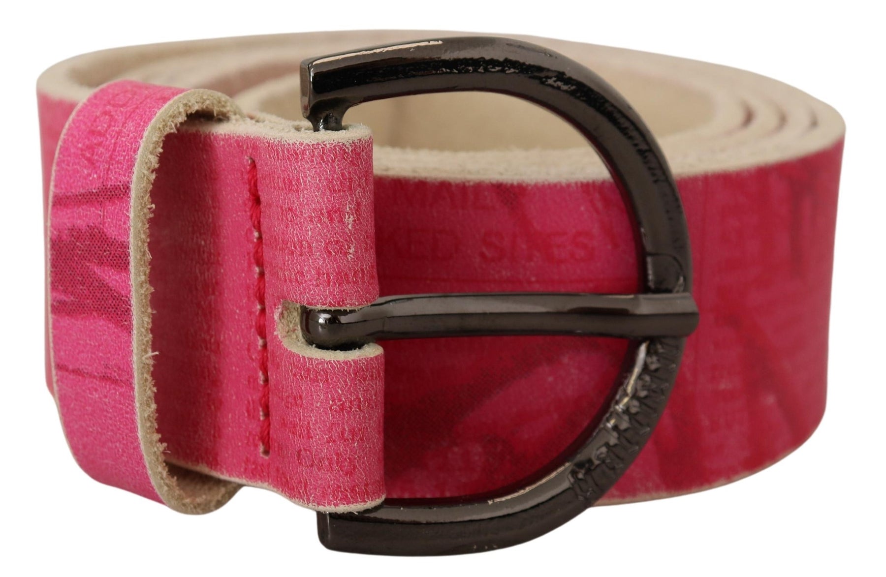 John Galliano Pink Leather Letter Logo Round Buckle Waist Belt | Regal Royce