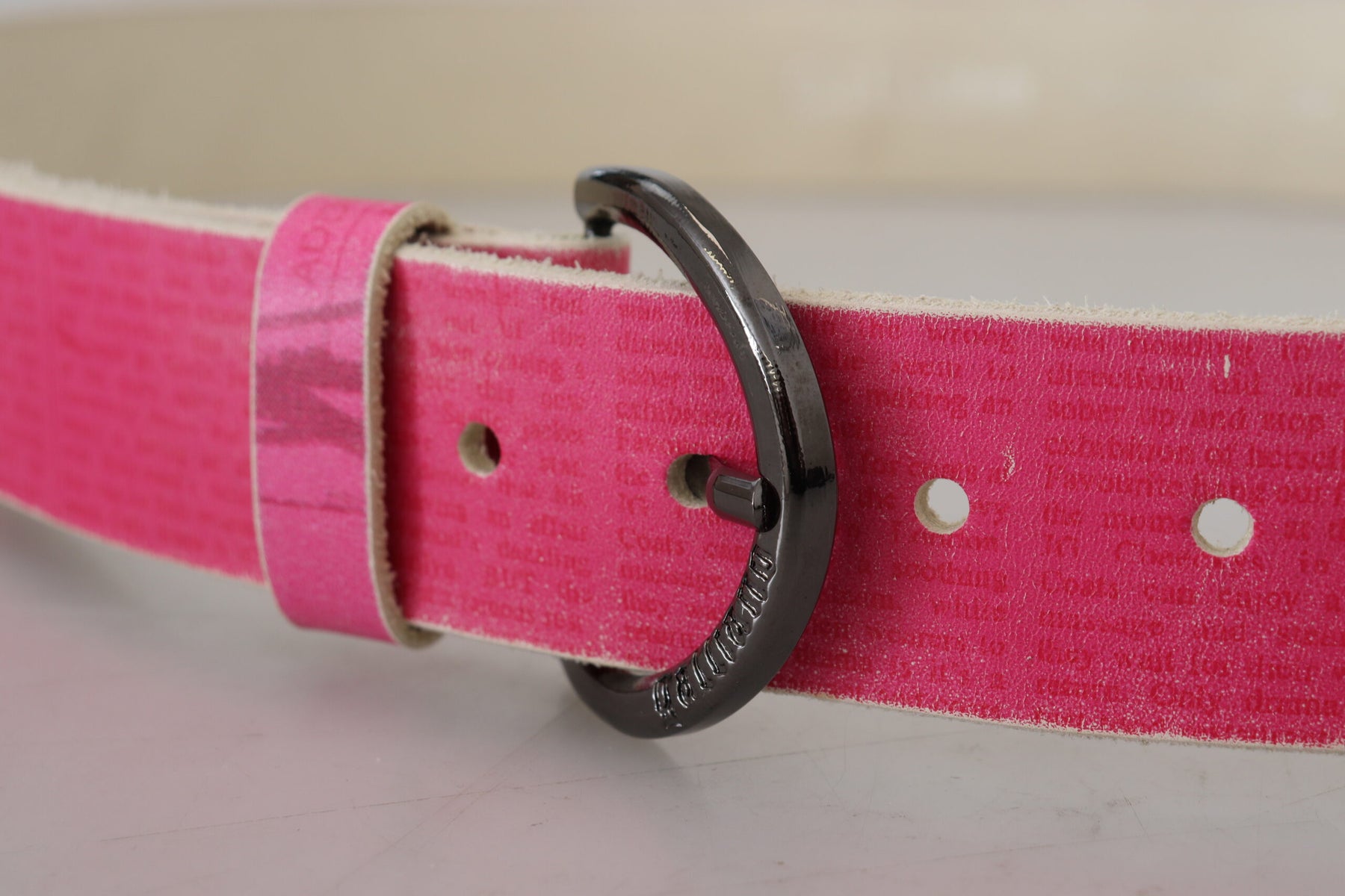 John Galliano Pink Leather Letter Logo Round Buckle Waist Belt | Regal Royce