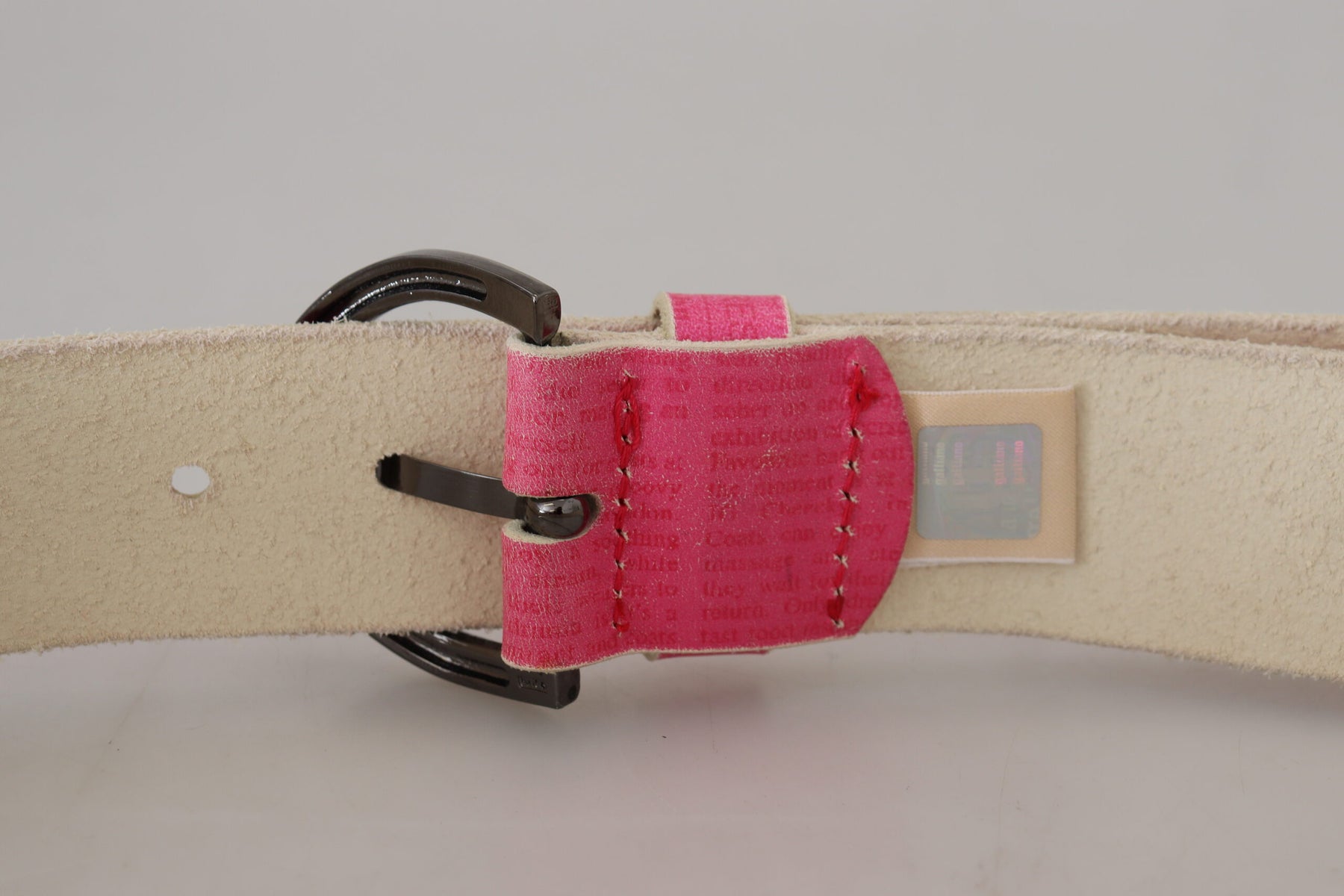 John Galliano Pink Leather Letter Logo Round Buckle Waist Belt | Regal Royce