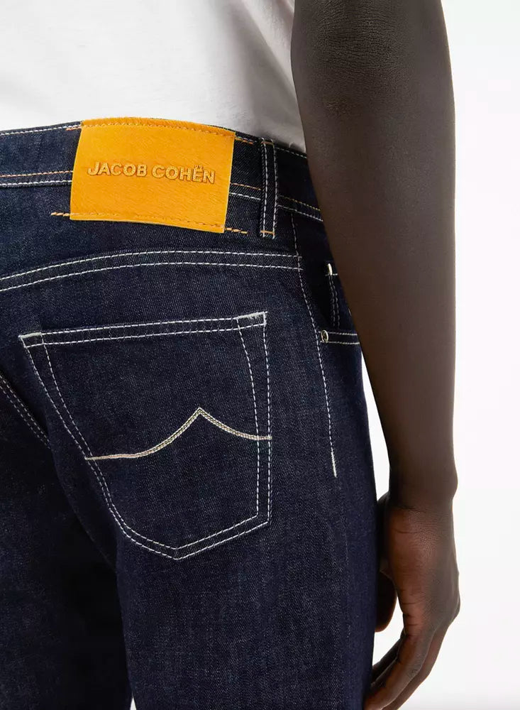 Jacob Cohen Blue Cotton Men Jeans with Straight Leg Cut | Regal Royce