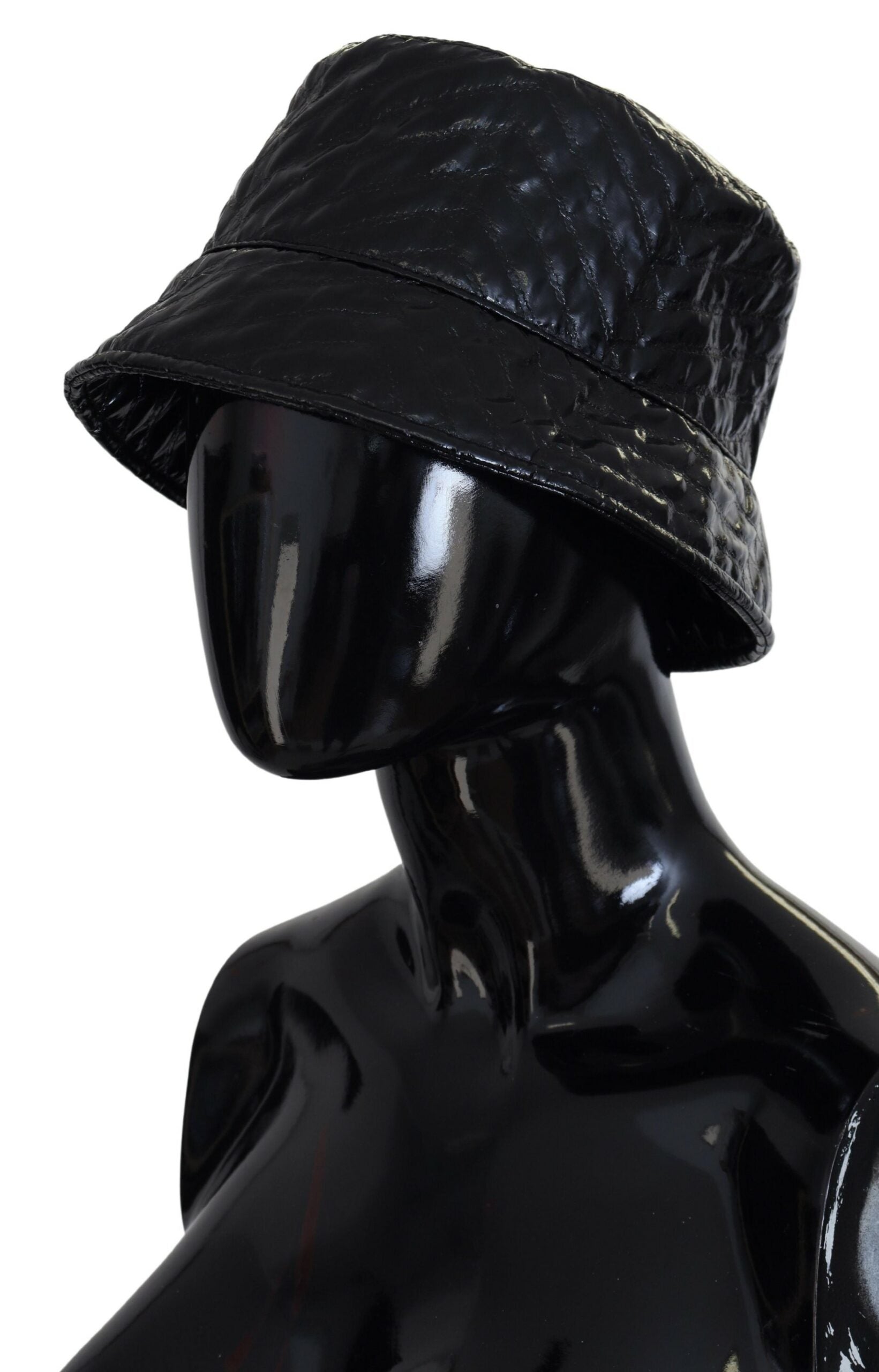 Dolce & Gabbana Black Quilted Faux Leather Women Bucket Cap Hat | Regal Royce