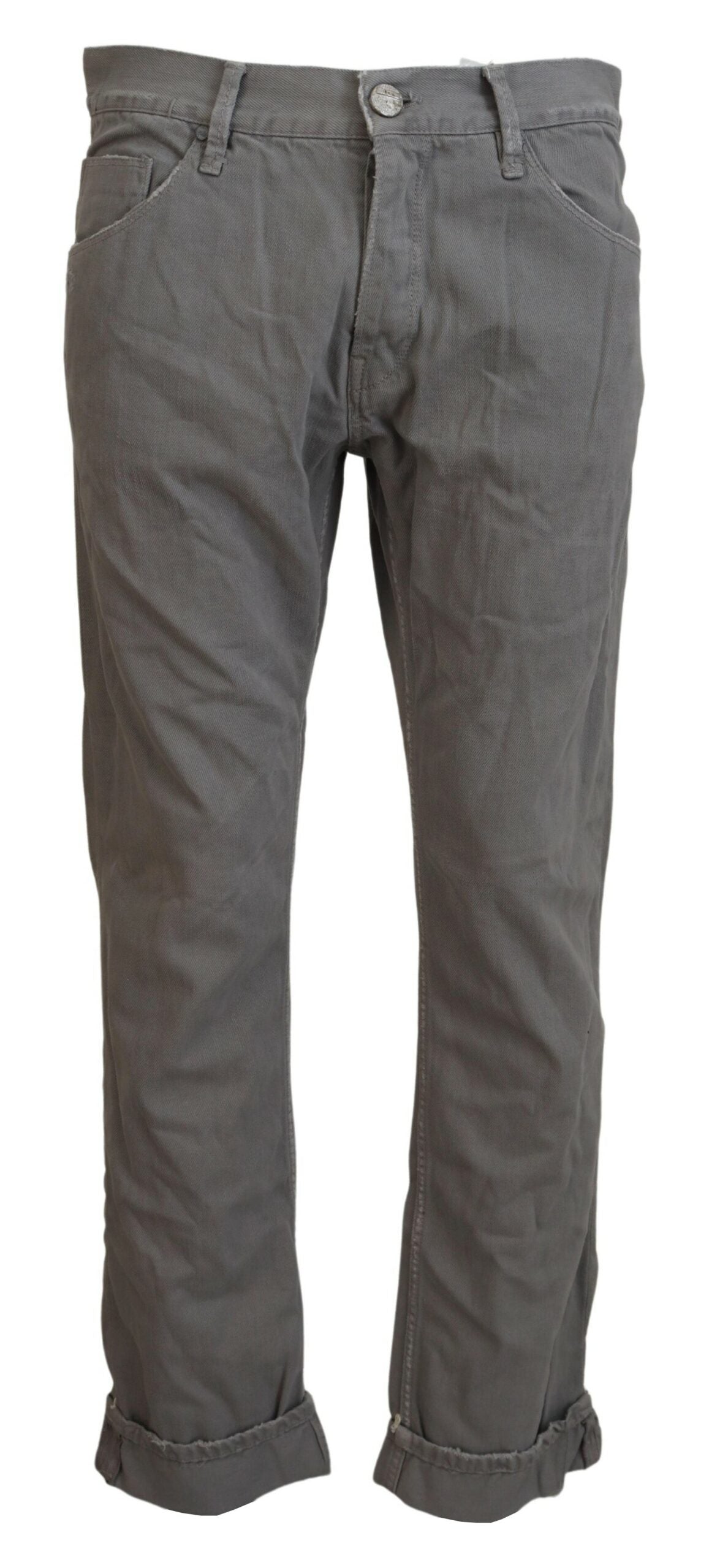 Acht Gray Cotton Straight Fit Folded Hem Casual Denim Jeans | Regal Royce