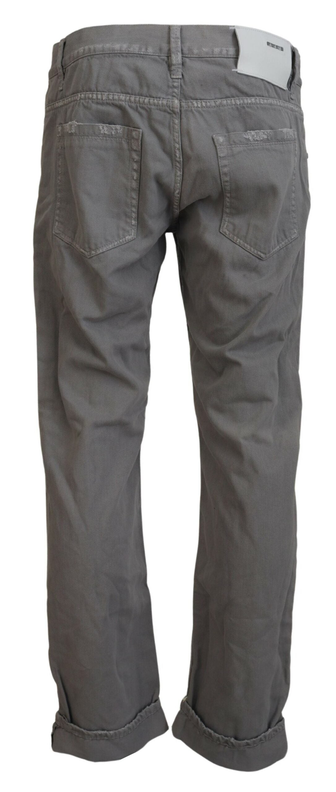 Acht Gray Cotton Straight Fit Folded Hem Casual Denim Jeans | Regal Royce