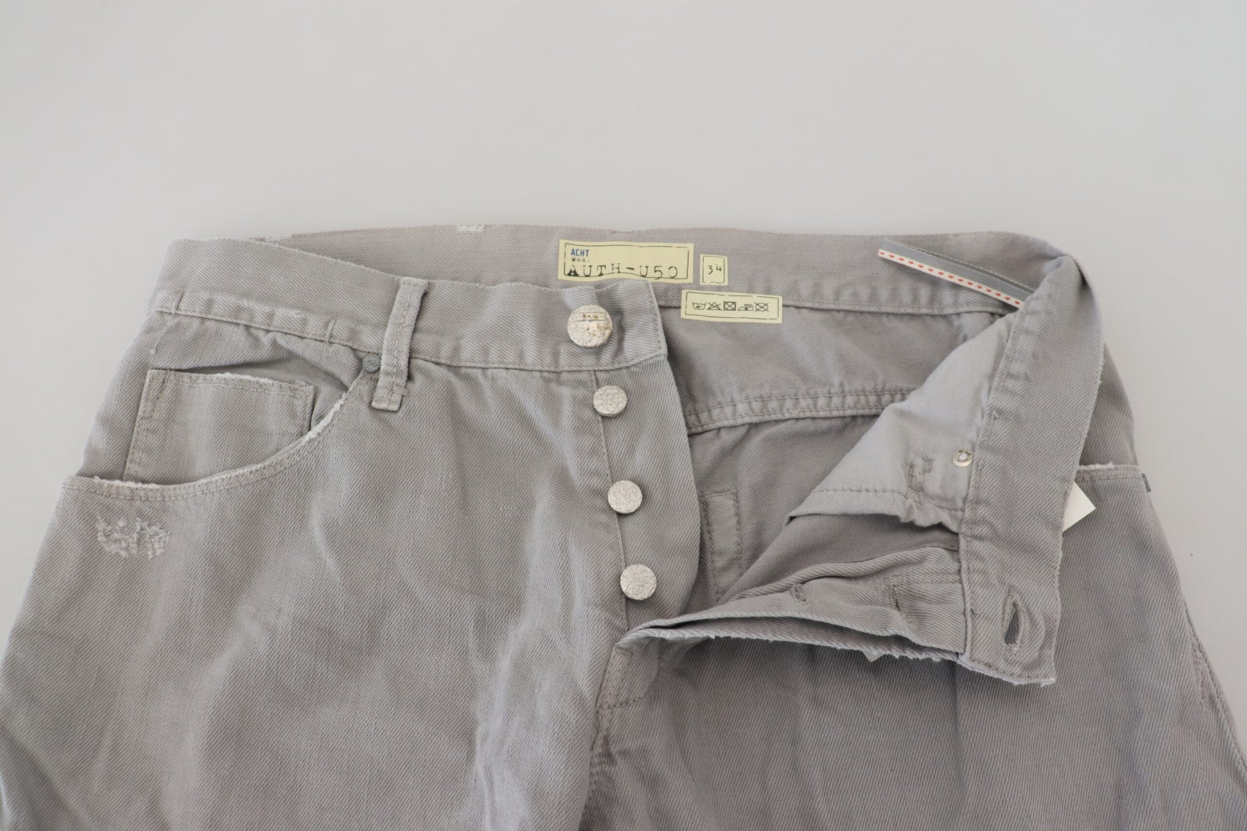 Acht Gray Cotton Straight Fit Folded Hem Casual Denim Jeans | Regal Royce