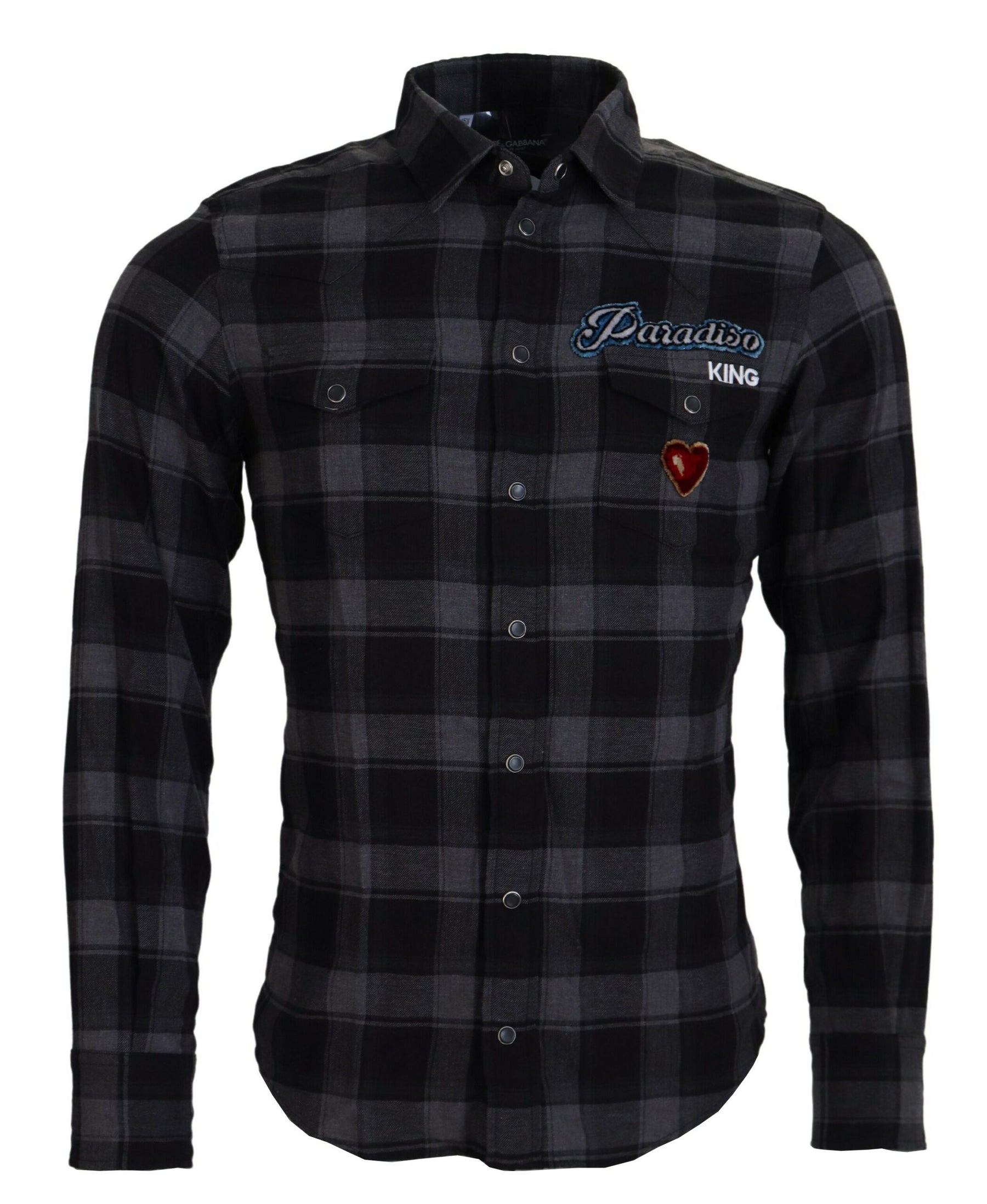 Dolce & Gabbana Black Gray Check Men Long Sleeves Shirt | Regal Royce