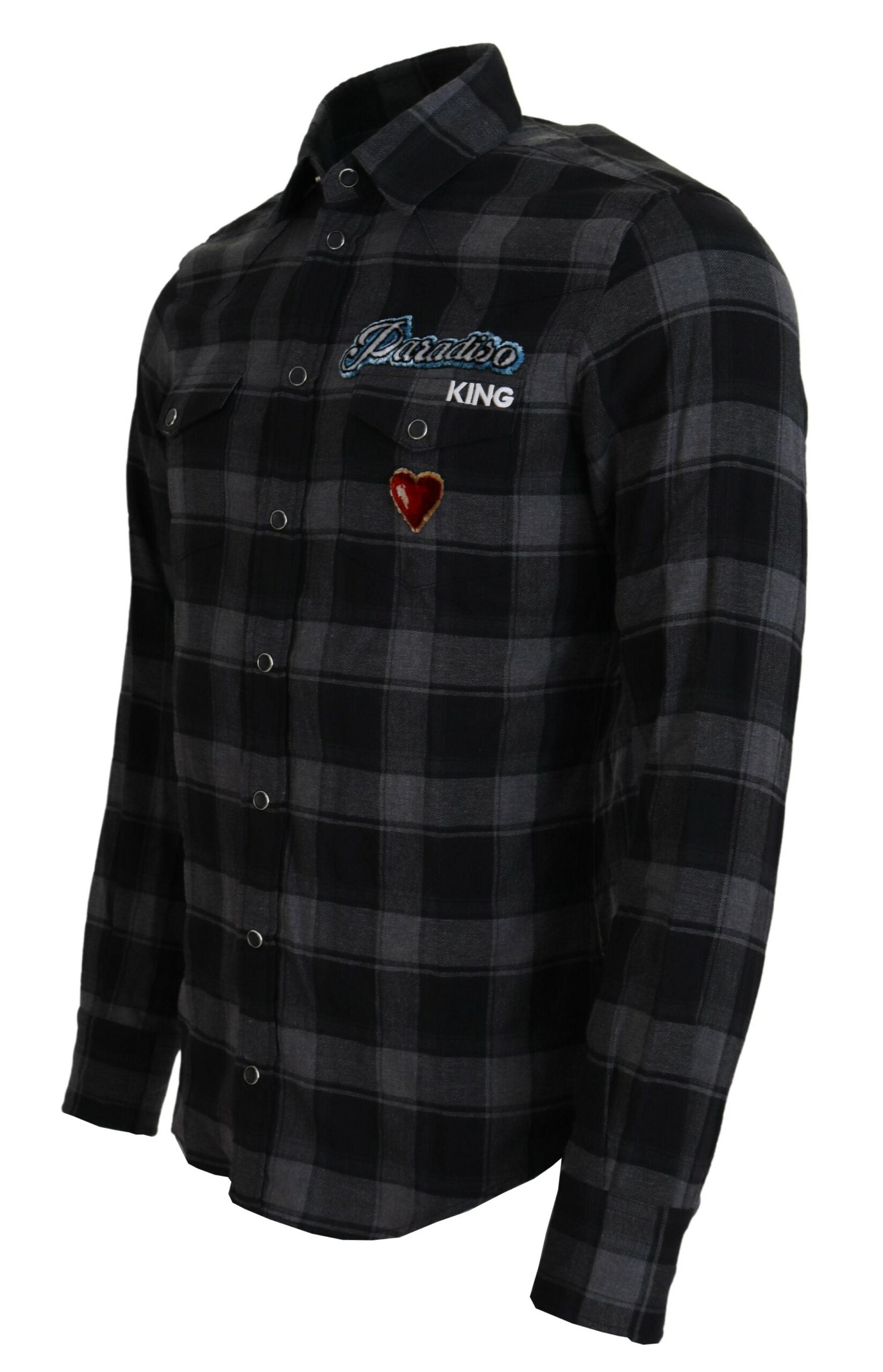 Dolce & Gabbana Black Gray Check Men Long Sleeves Shirt | Regal Royce