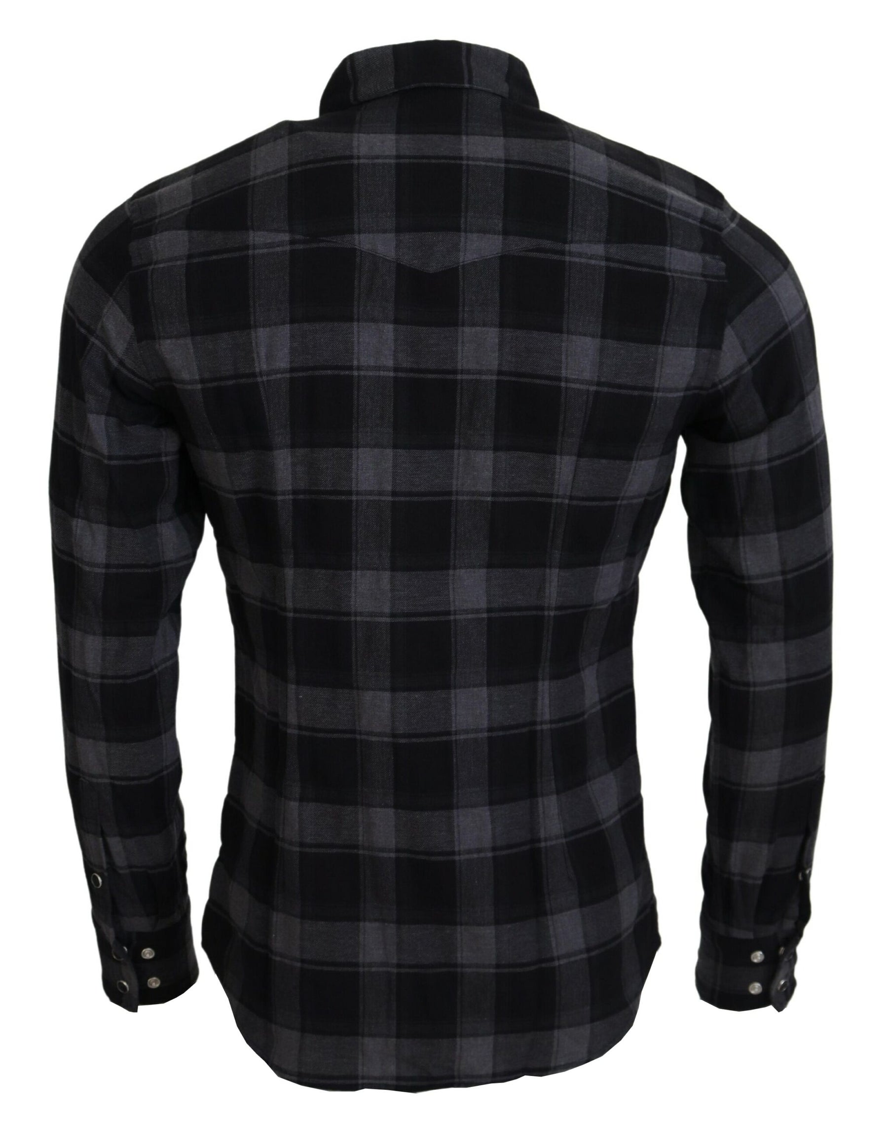 Dolce & Gabbana Black Gray Check Men Long Sleeves Shirt | Regal Royce