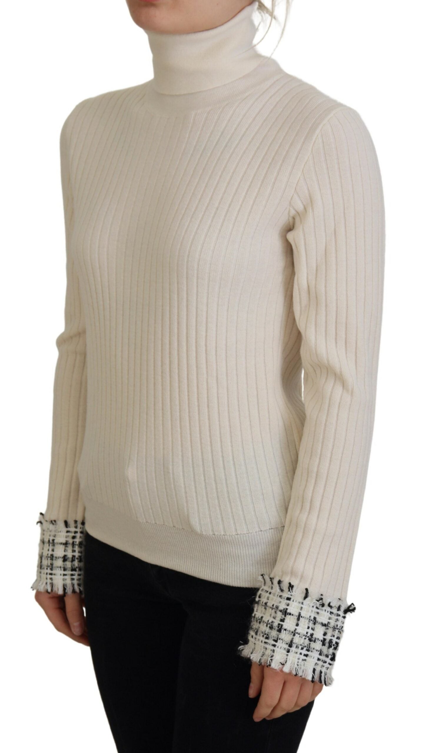 Dolce & Gabbana Ivory Turtleneck Distressed Cuff Pullover Sweater | Regal Royce