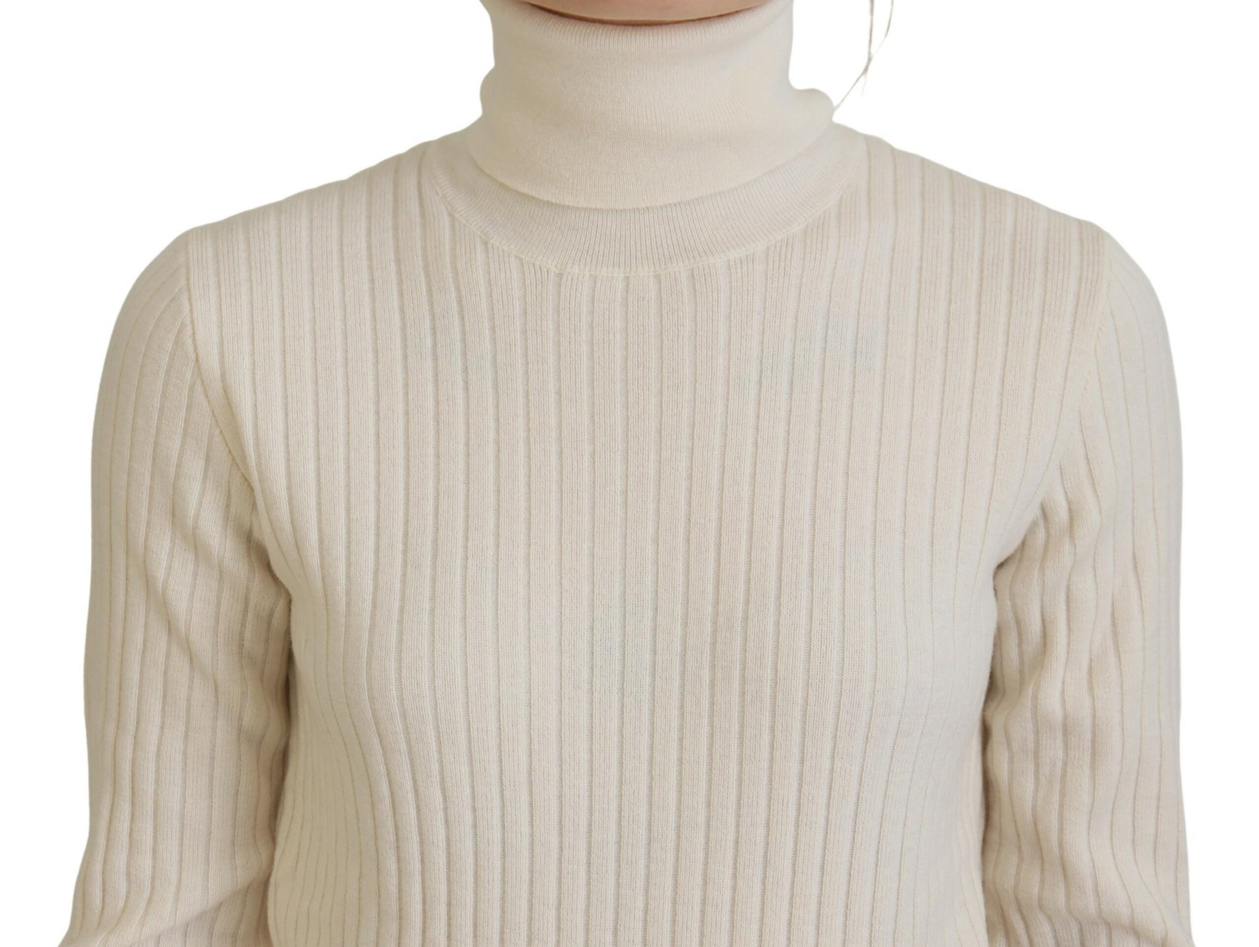 Dolce & Gabbana Ivory Turtleneck Distressed Cuff Pullover Sweater | Regal Royce