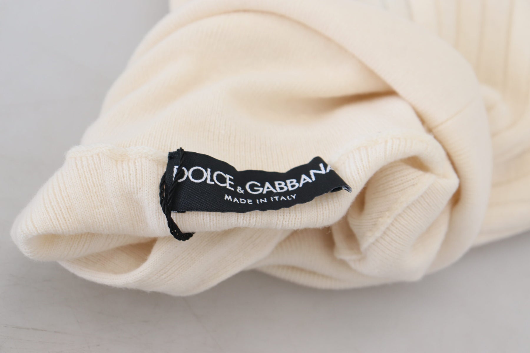 Dolce & Gabbana Ivory Turtleneck Distressed Cuff Pullover Sweater | Regal Royce