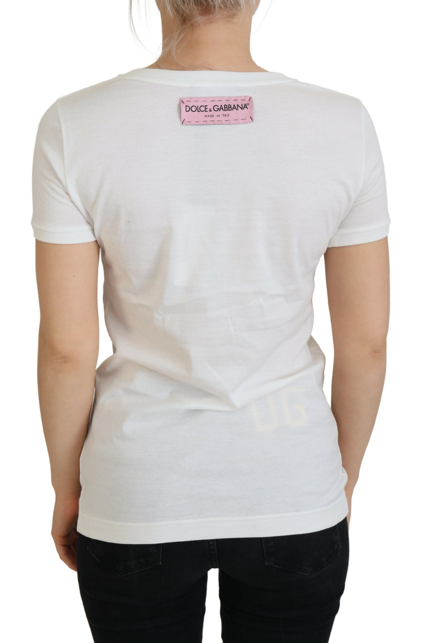 Dolce & Gabbana White Rose DGLogo Printed Short Sleeves Top | Regal Royce