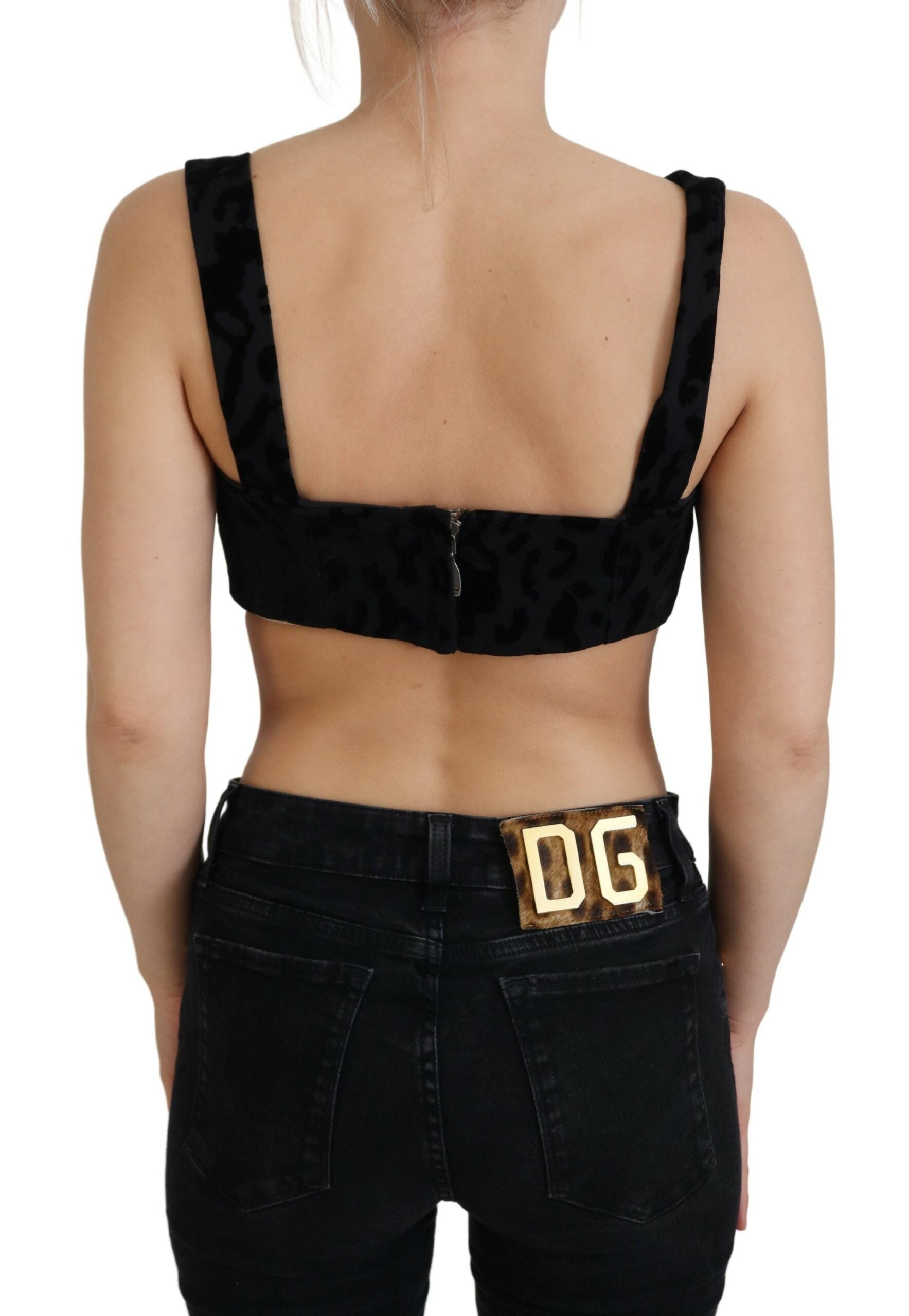 Dolce & Gabbana Black Leopard Cropped Bustier Corset Bra Top | Regal Royce
