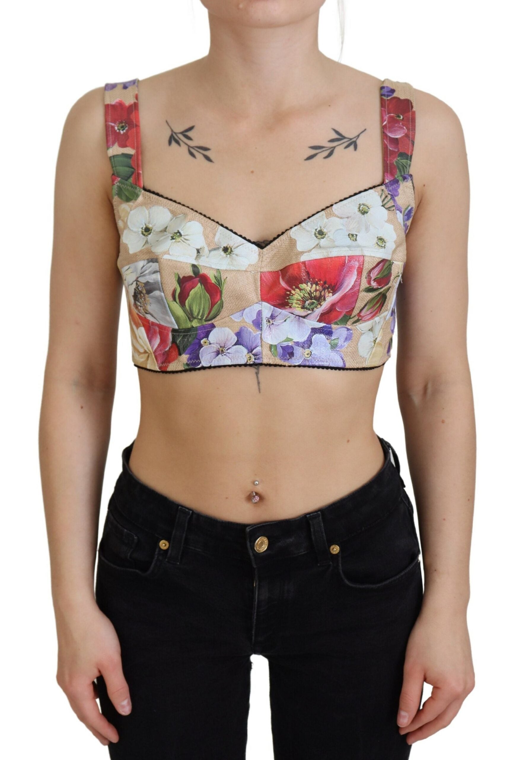 Dolce & Gabbana Multicolor Floral Cropped Bustier Corset Top | Regal Royce