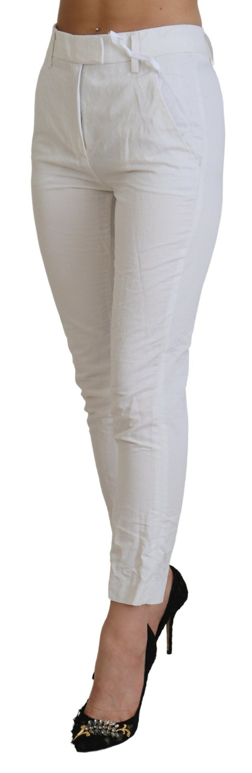 Dondup White High Waist Tapered Women Pants | Regal Royce