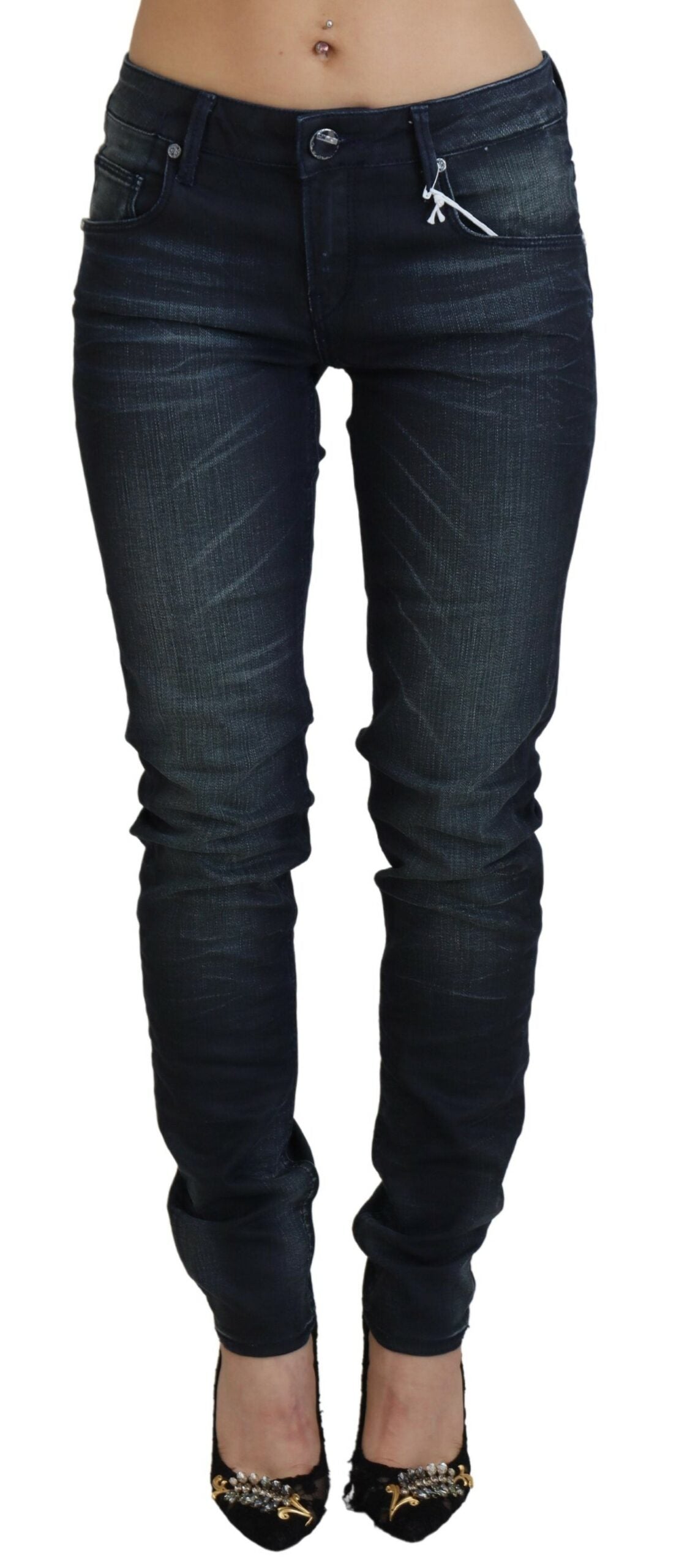 Acht Blue Washed Low Waist Slim Fit Cotton Denim Jeans | Regal Royce