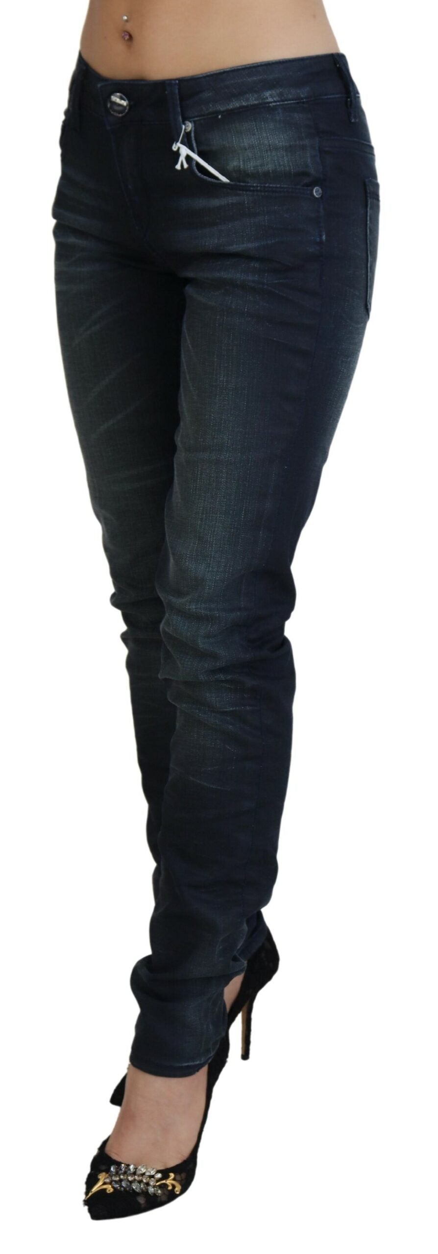 Acht Blue Washed Low Waist Slim Fit Cotton Denim Jeans | Regal Royce