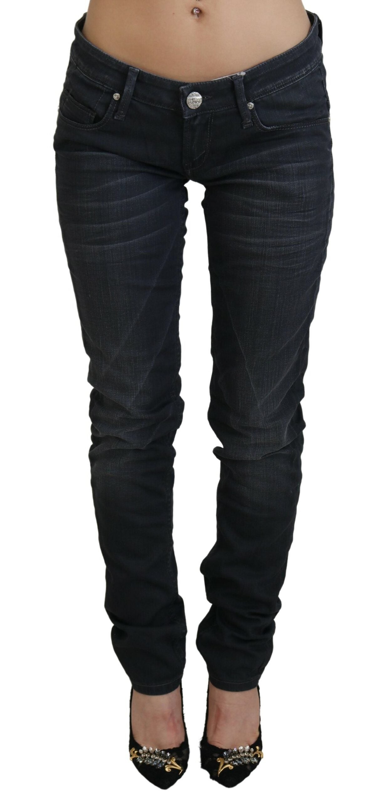 Acht Black Washed Low Waist Slim Fit Cotton Denim Jeans | Regal Royce