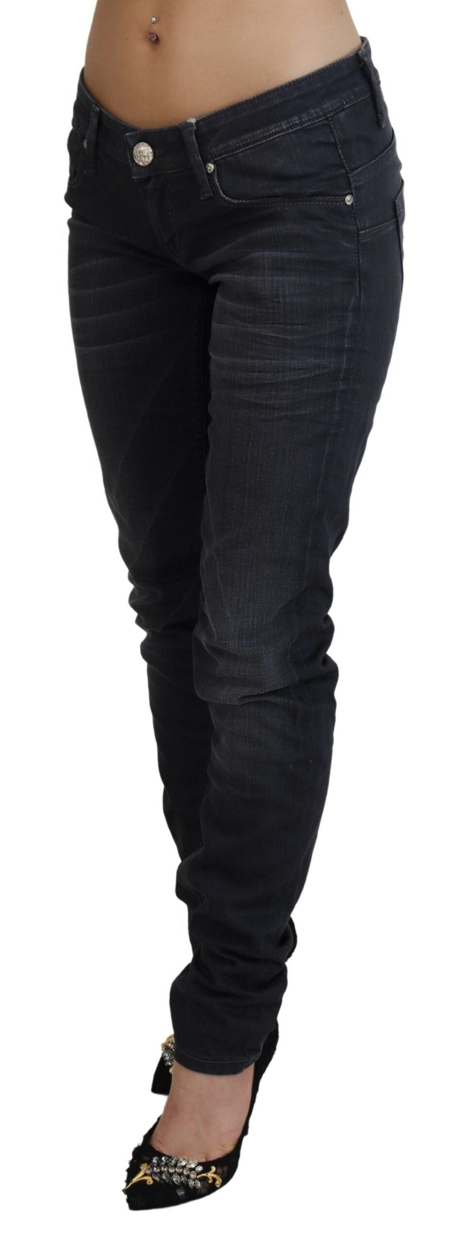 Acht Black Washed Low Waist Slim Fit Cotton Denim Jeans | Regal Royce