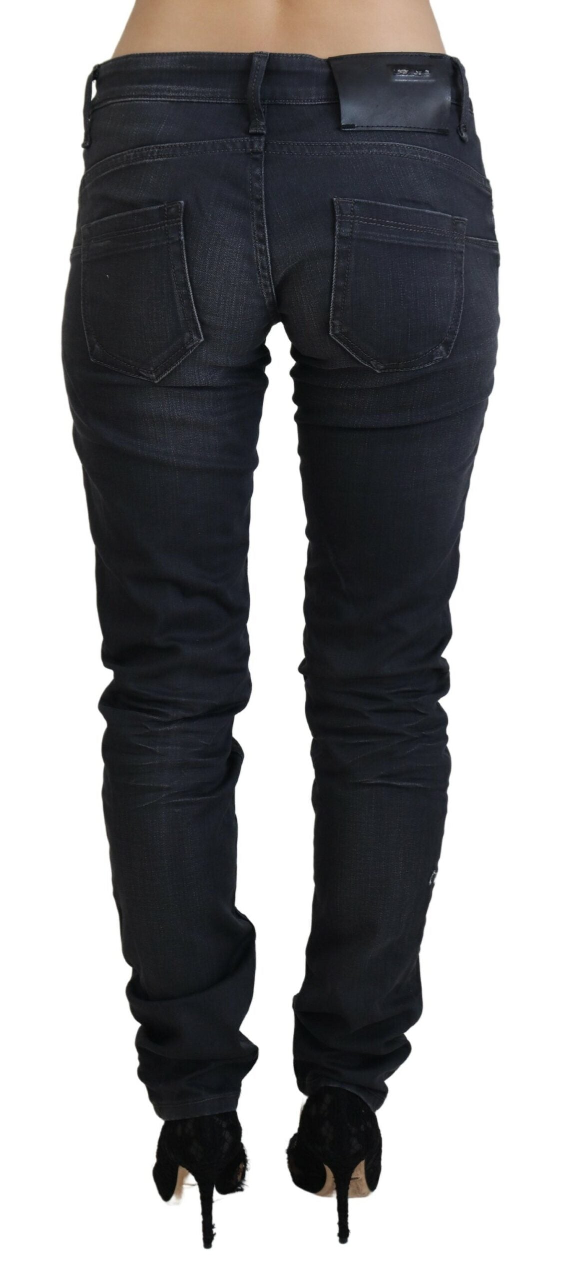 Acht Black Washed Low Waist Slim Fit Cotton Denim Jeans | Regal Royce