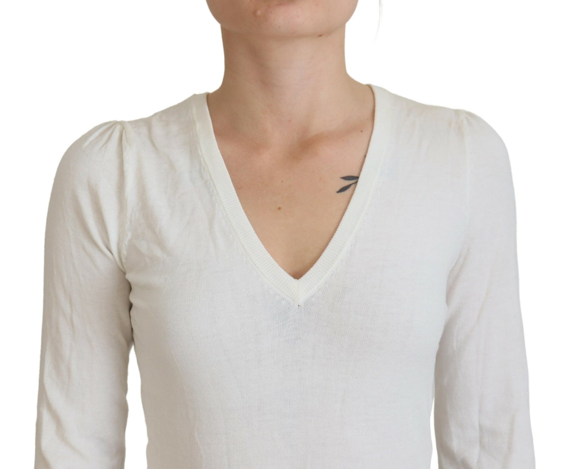 Patrizia Pepe Ivory V-Neck Long Sleeves Women Blouse Top | Regal Royce