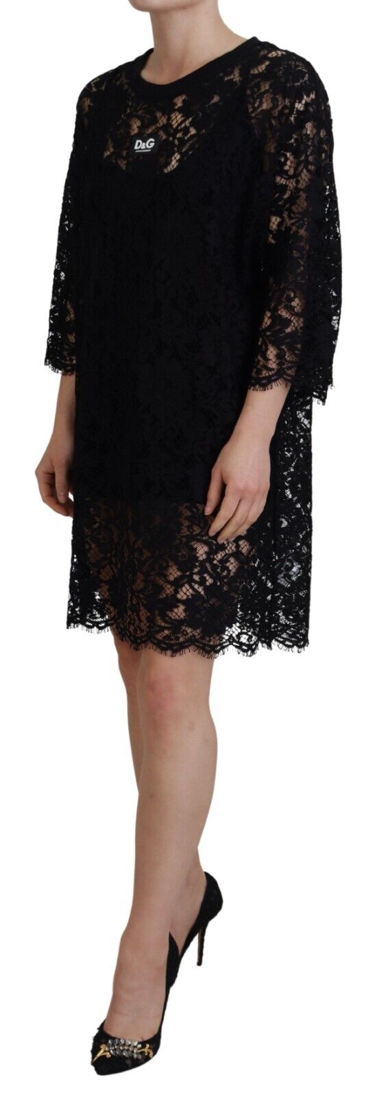 Dolce & Gabbana Black Floral Lace Cotton Shift Mini Dress | Regal Royce