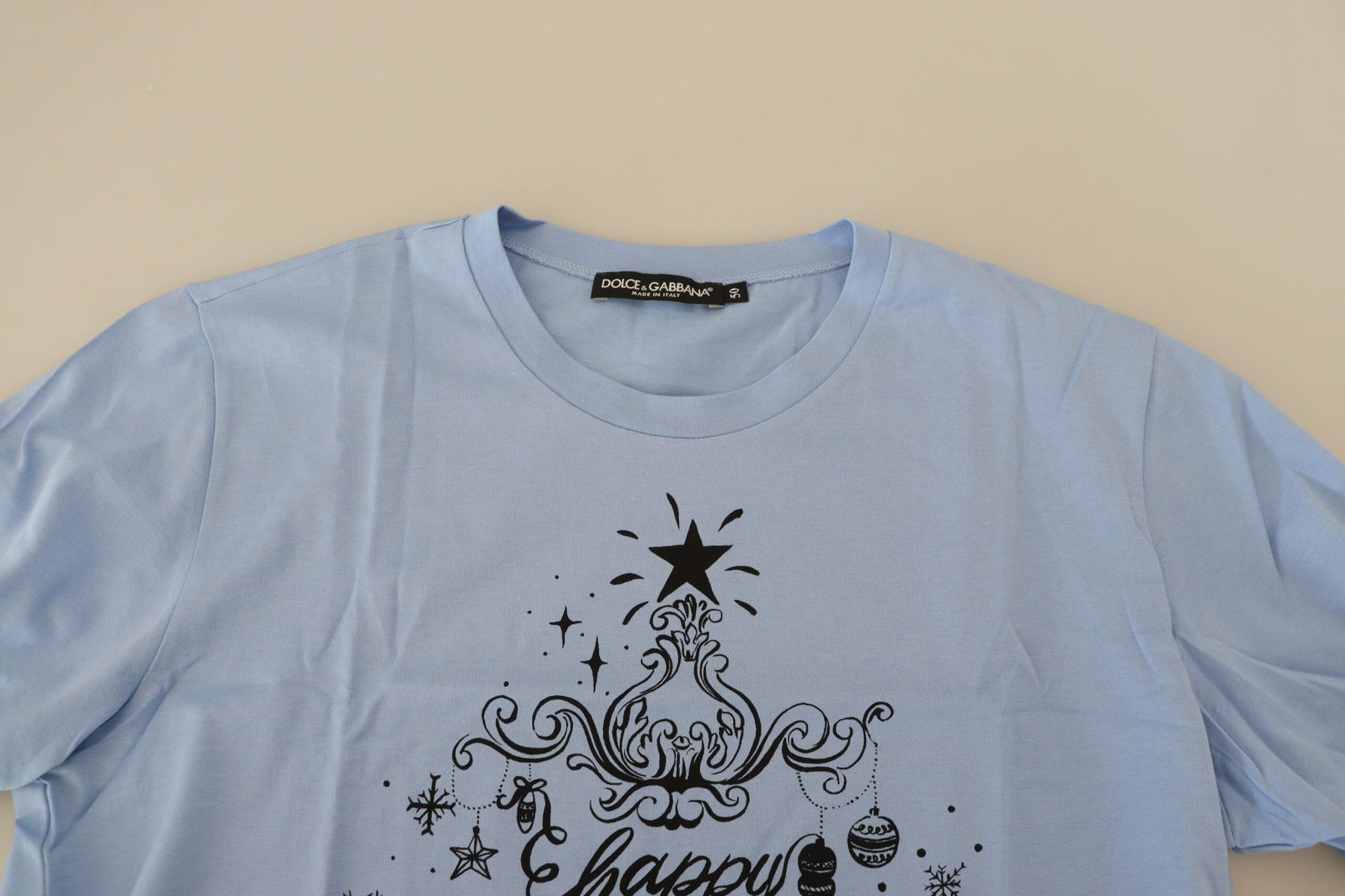 Dolce & Gabbana Light Blue Happy New Year 2017 Cotton T-shirt | Regal Royce