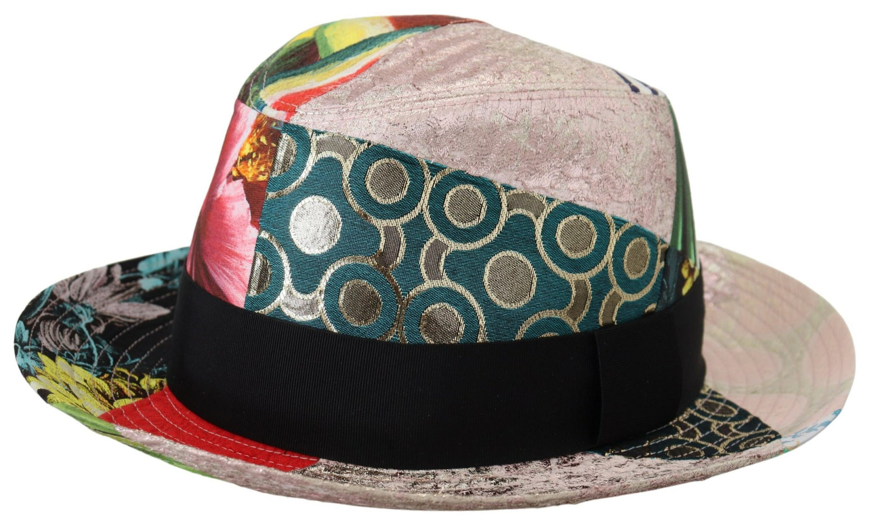 Dolce & Gabbana Multicolor Patchwork Women Fedora Wide Brim Hat | Regal Royce