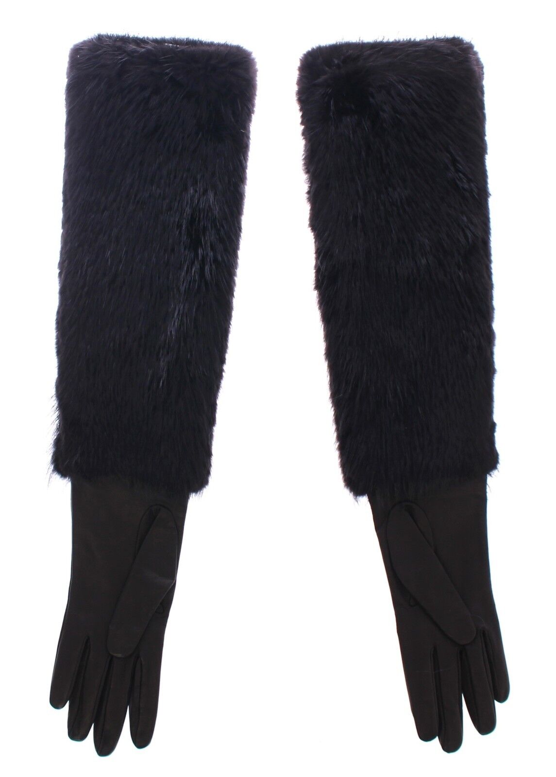 Dolce & Gabbana Black Beaver Fur Lambskin Leather Elbow Gloves | Regal Royce