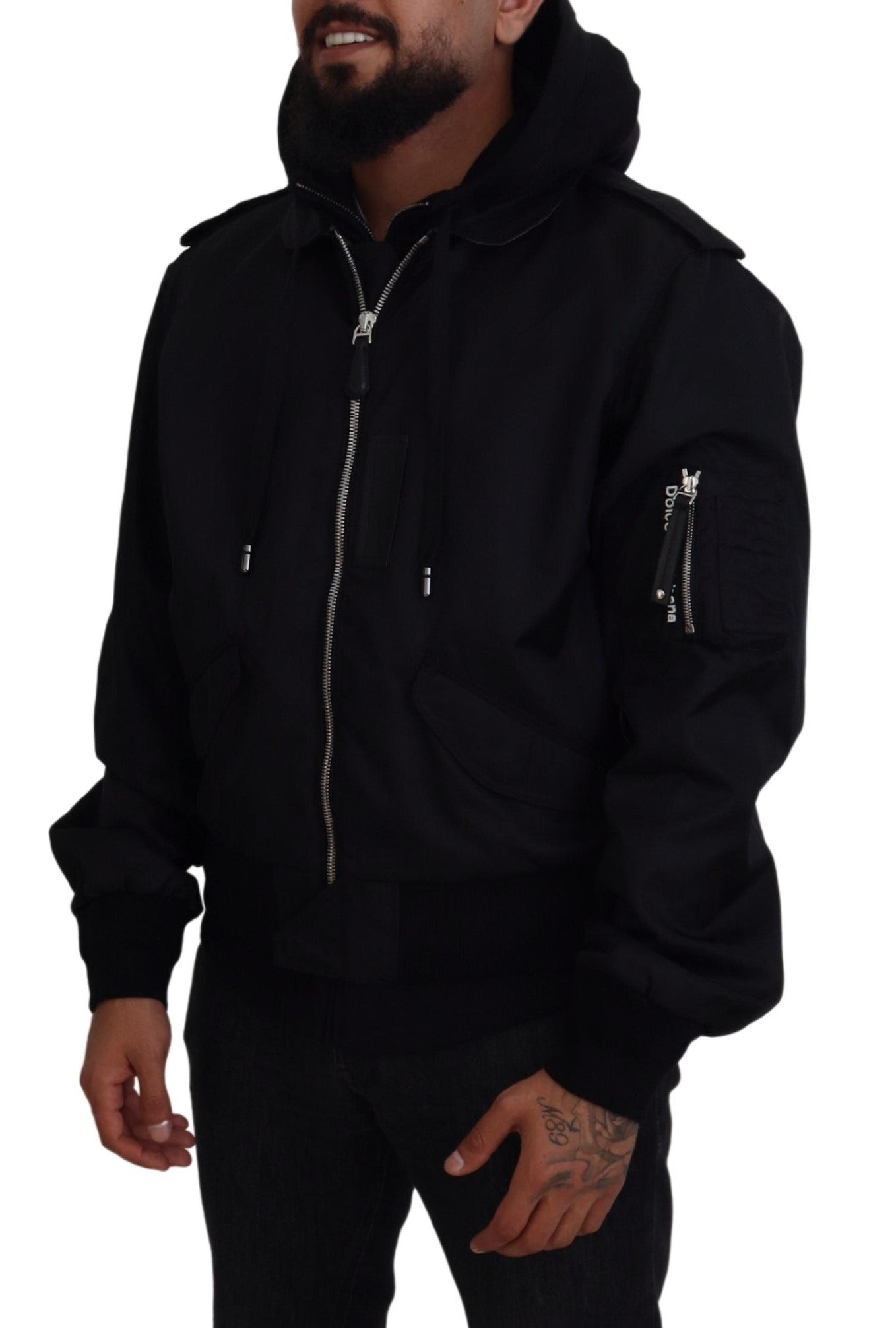 Dolce & Gabbana Black Nylon Hooded Full Zip Men Coat Jacket | Regal Royce