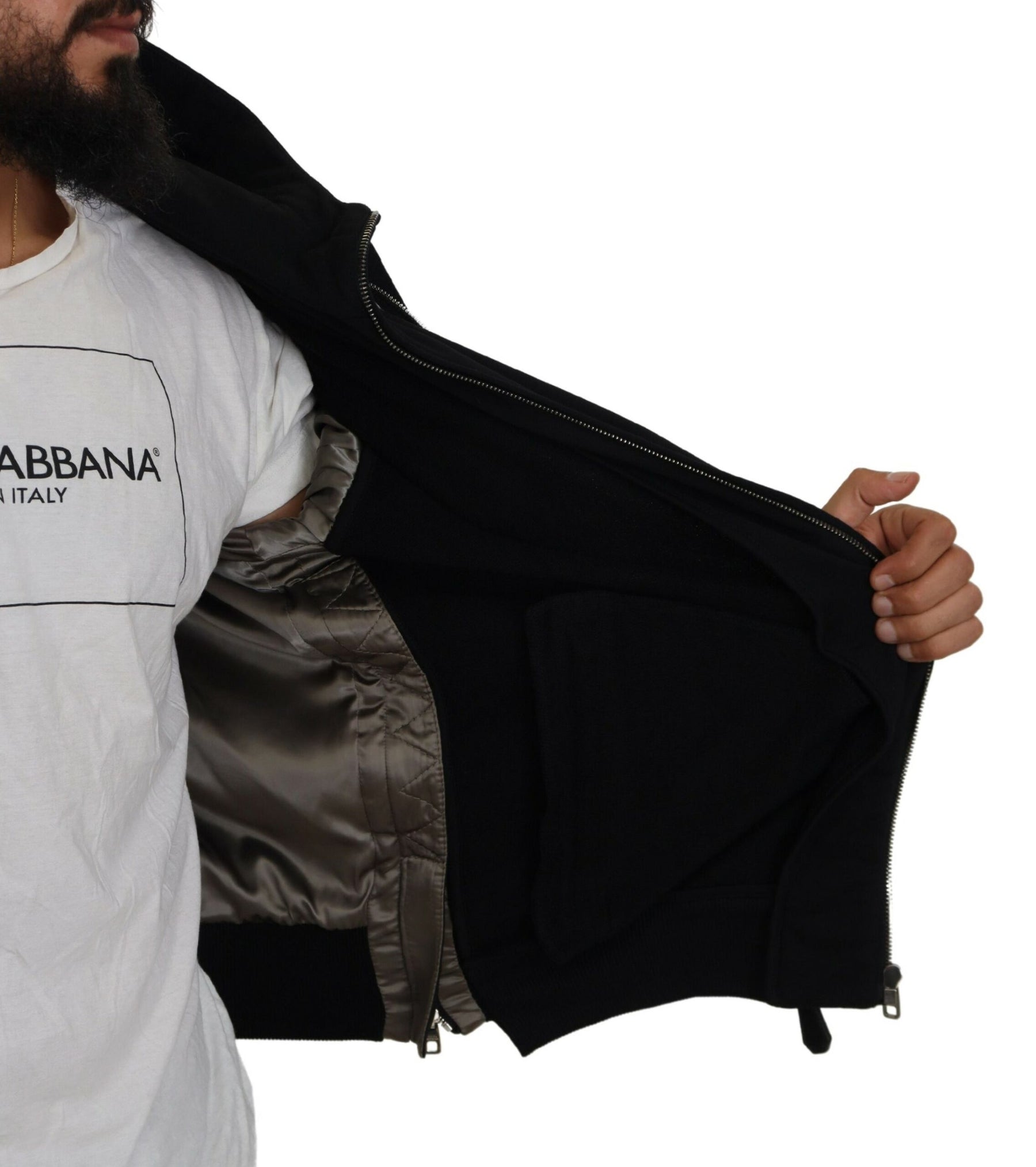 Dolce & Gabbana Black Nylon Hooded Full Zip Men Coat Jacket | Regal Royce