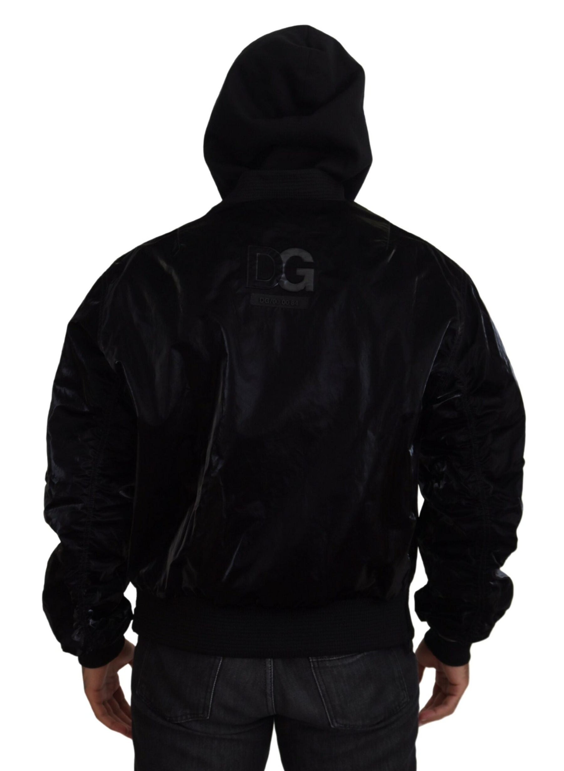 Dolce & Gabbana Black Nylon Hooded Full Zip Bomber Jacket | Regal Royce