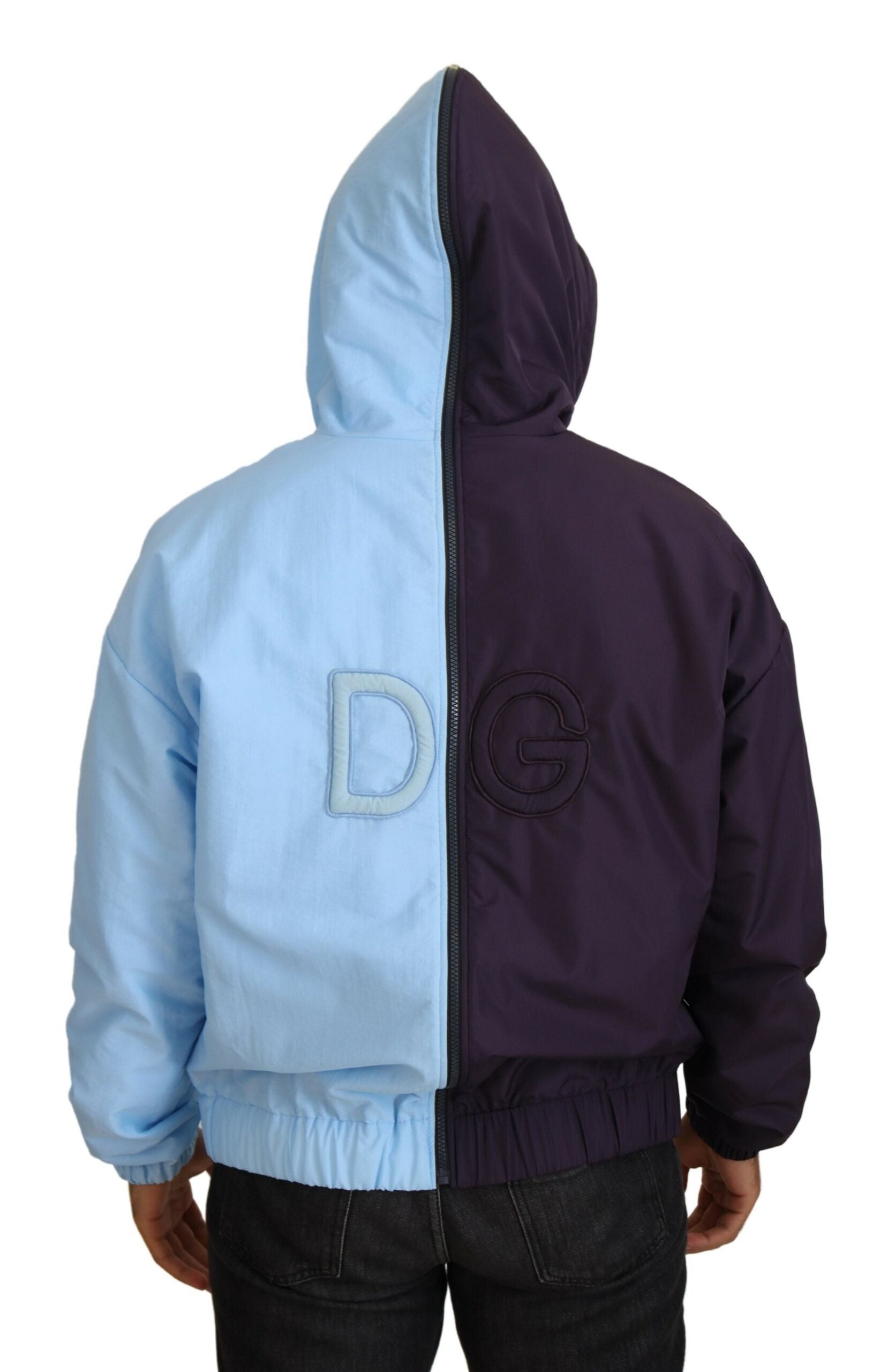 Dolce & Gabbana Black Blue DG Hooded Full Zip Men Jacket | Regal Royce