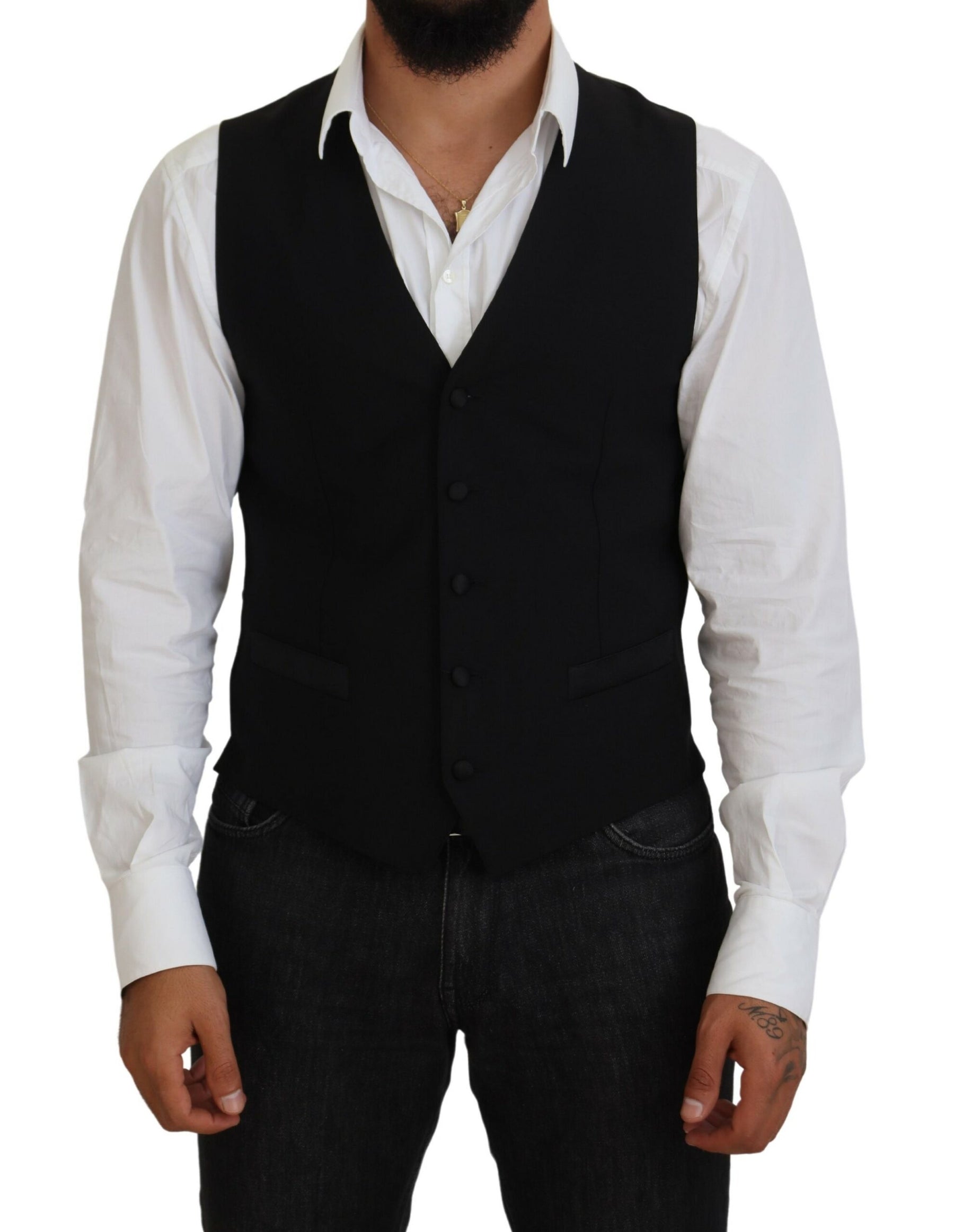 Dolce & Gabbana Black Virgin Wool Waistcoat Formal Vest | Regal Royce