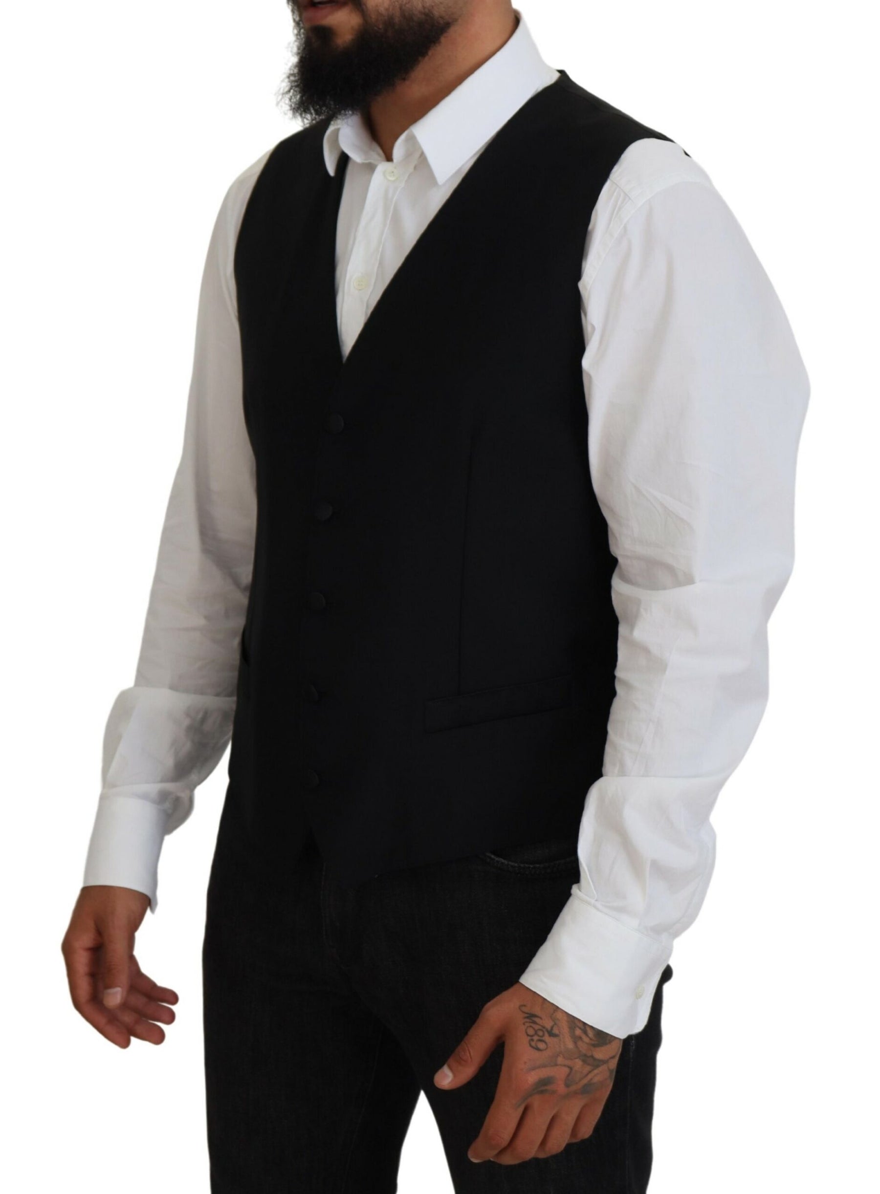 Dolce & Gabbana Black Virgin Wool Waistcoat Formal Vest | Regal Royce