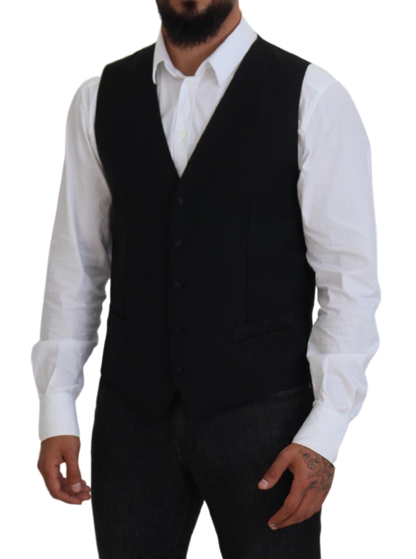 Dolce & Gabbana Black Virgin Wool Waistcoat Formal Vest | Regal Royce