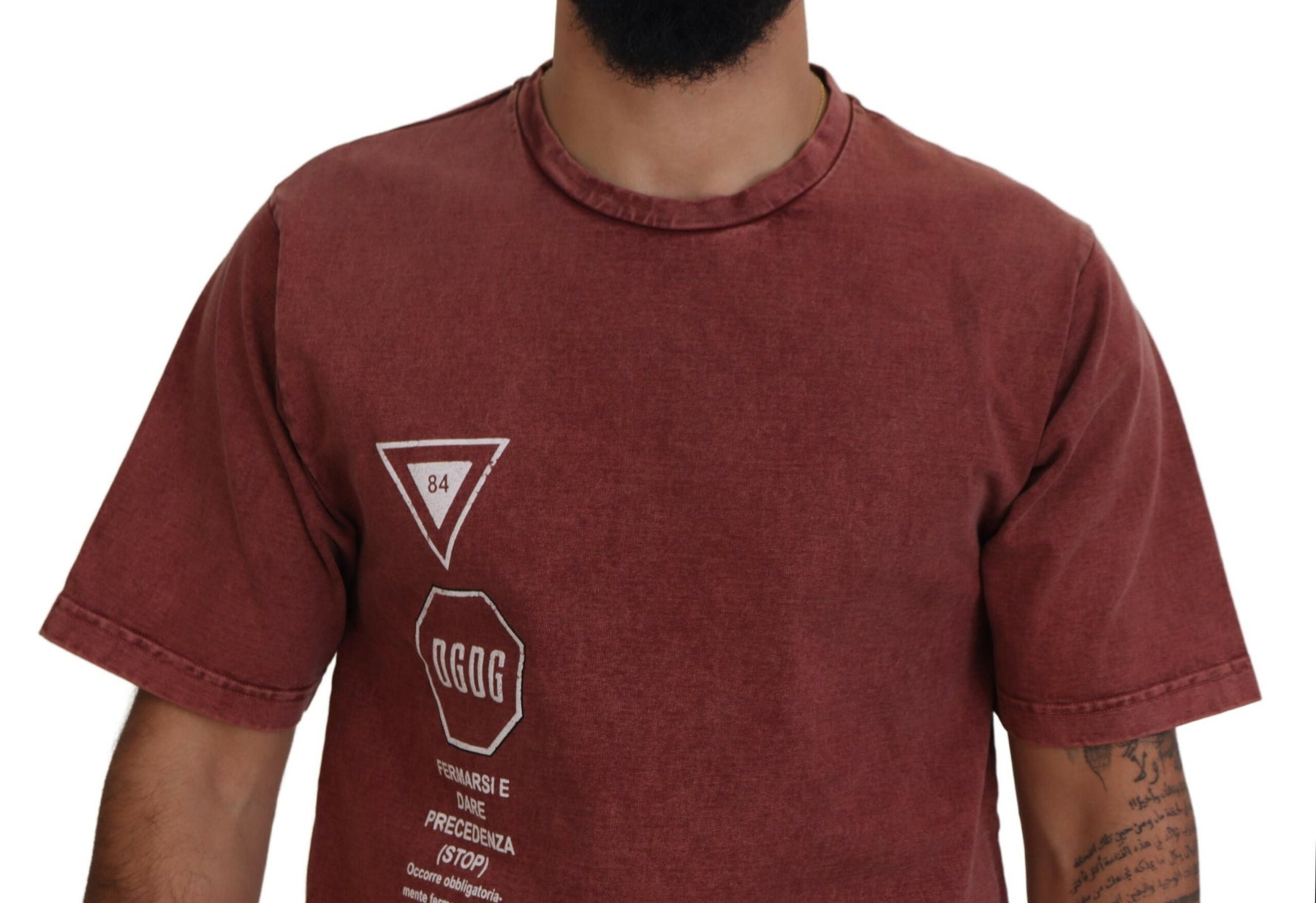 Dolce & Gabbana Maroon Print Round Neck Short Sleeves T-shirt | Regal Royce